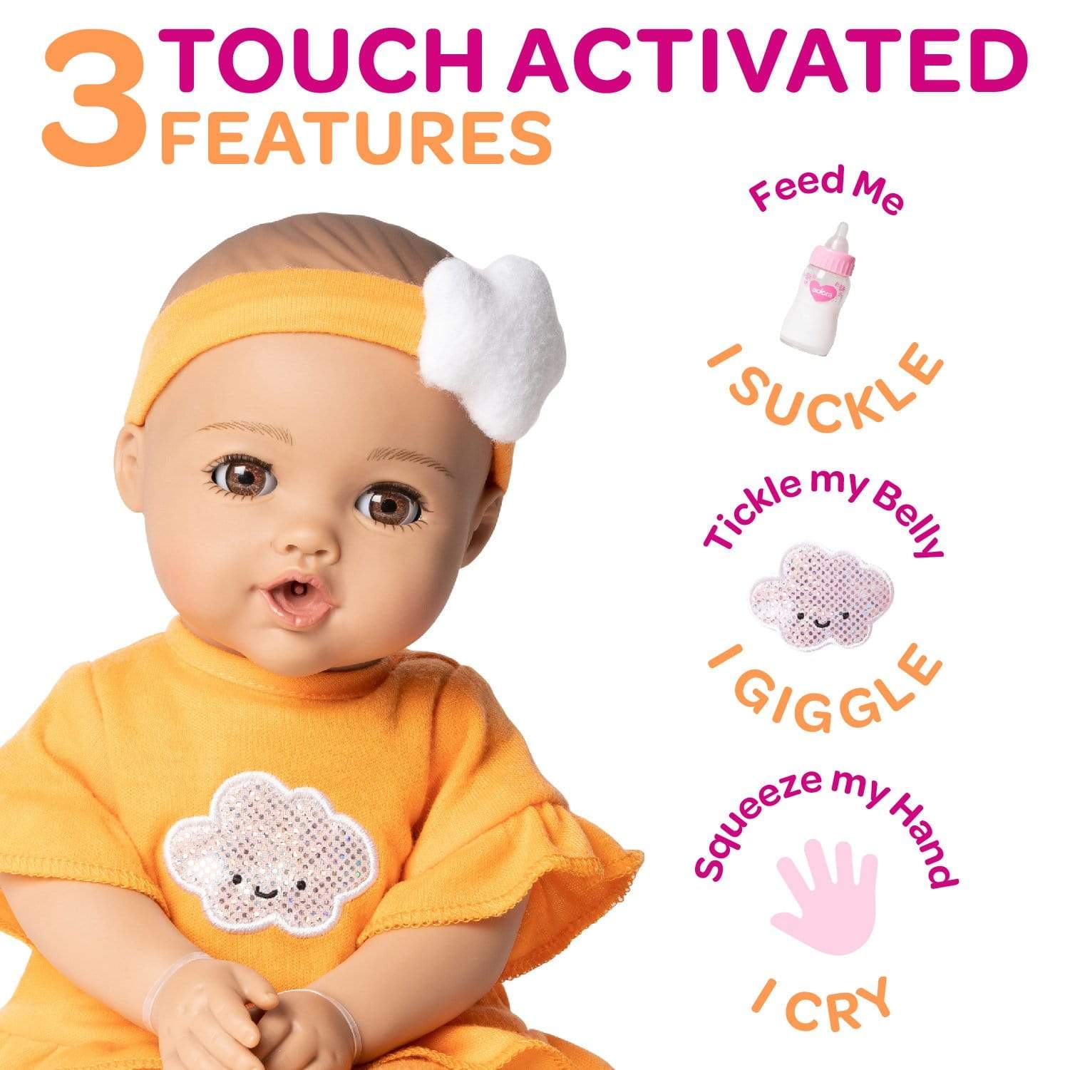 Adora NurtureTime Interactive Baby Doll, Clothes, & Accessories Set - Sweet Orange - Image 3