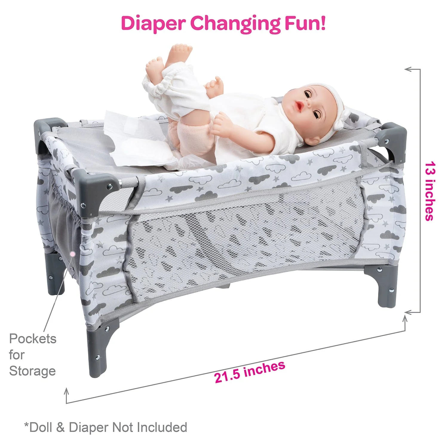 Adora Deluxe Baby Doll Pack-N-Play & Changing Table Set - Twinkle Stars - Image 3