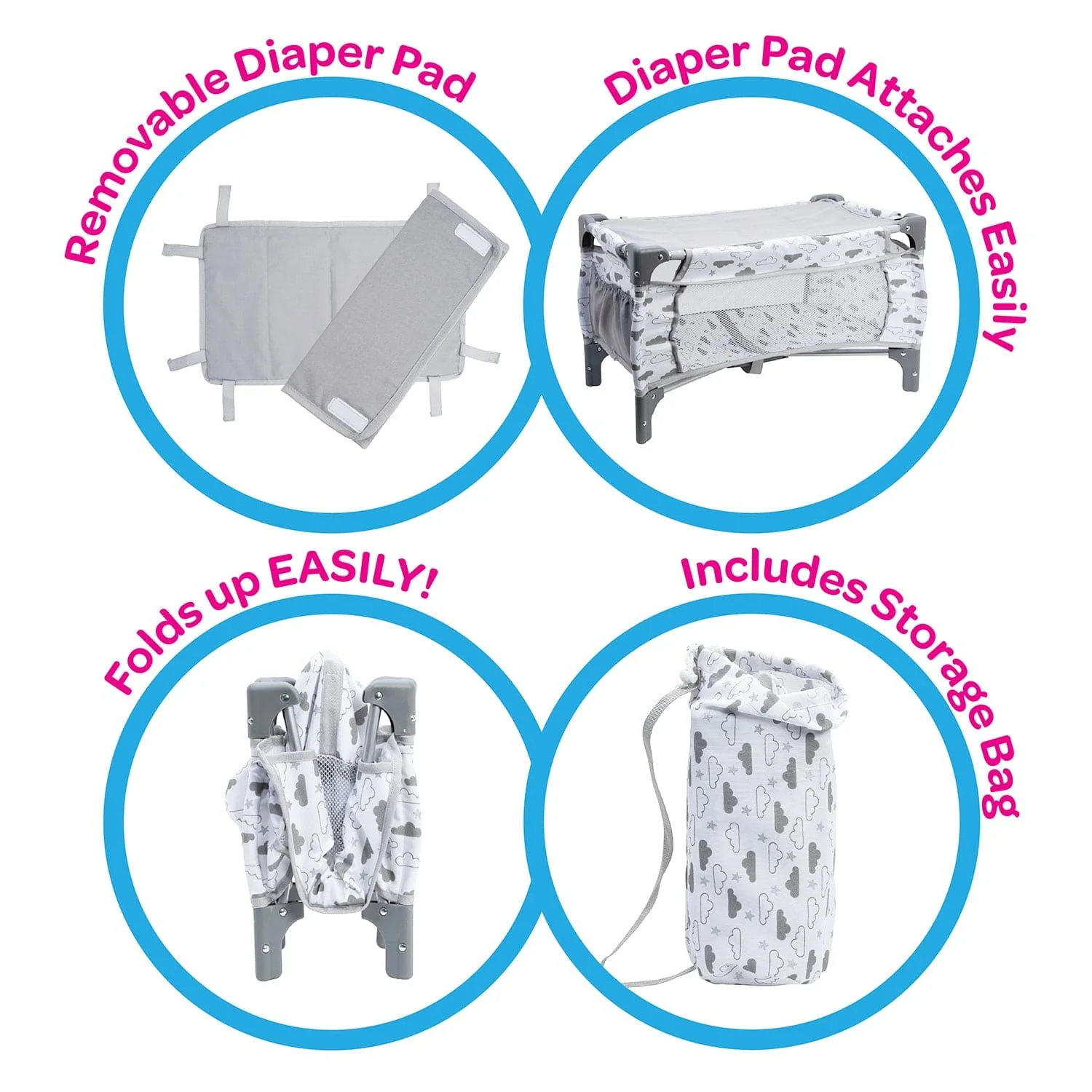 Adora Deluxe Baby Doll Pack-N-Play & Changing Table Set - Twinkle Stars - Image 4