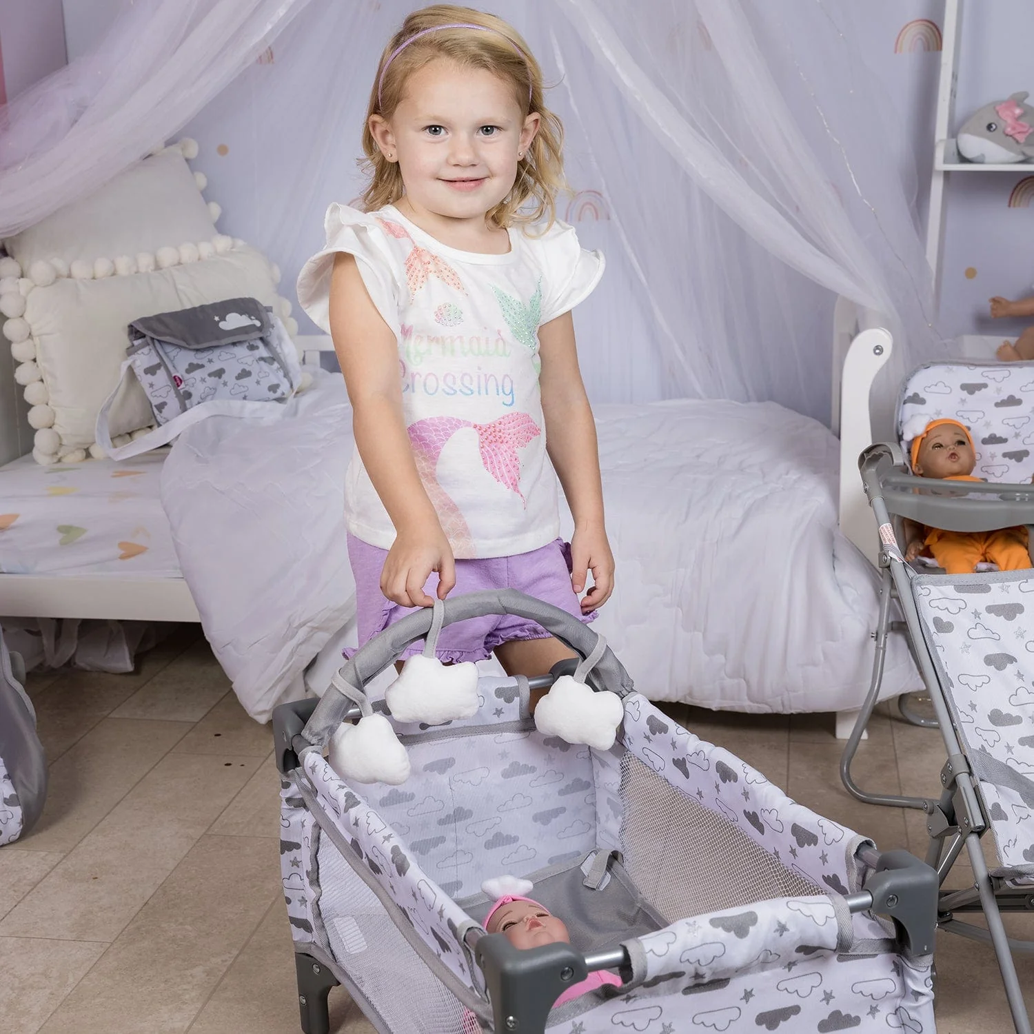 Adora Deluxe Baby Doll Pack-N-Play & Changing Table Set - Twinkle Stars - Image 9