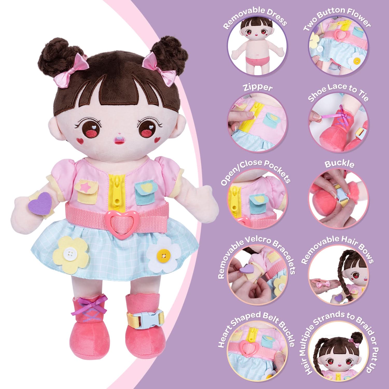Adora Plush Montessori Toy Doll - Buckle N' Learn Mia - Image 12