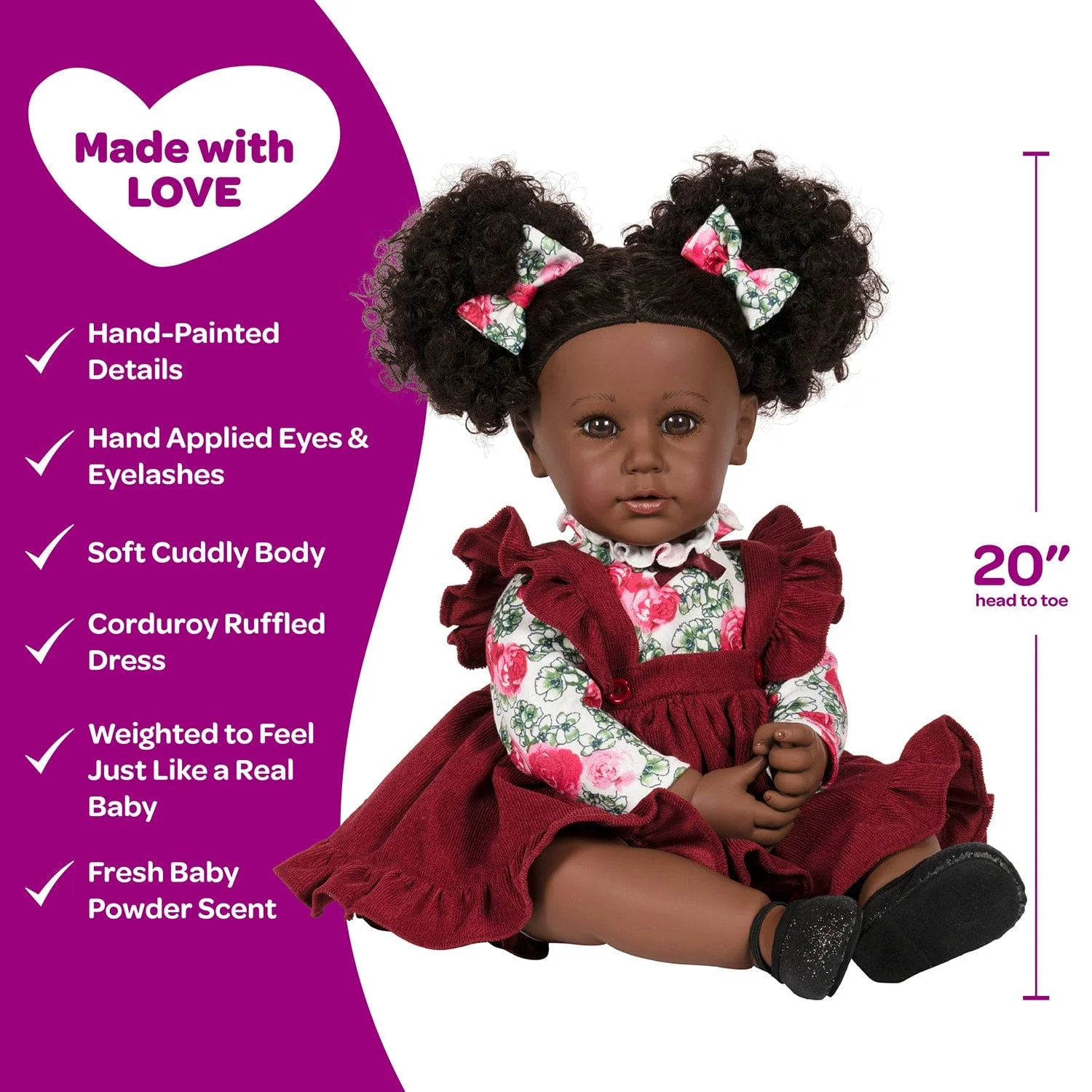 Adora Toddlertime Cranberry Kisses African American Baby Doll, Doll Clothes & Accessories Set - Image 4