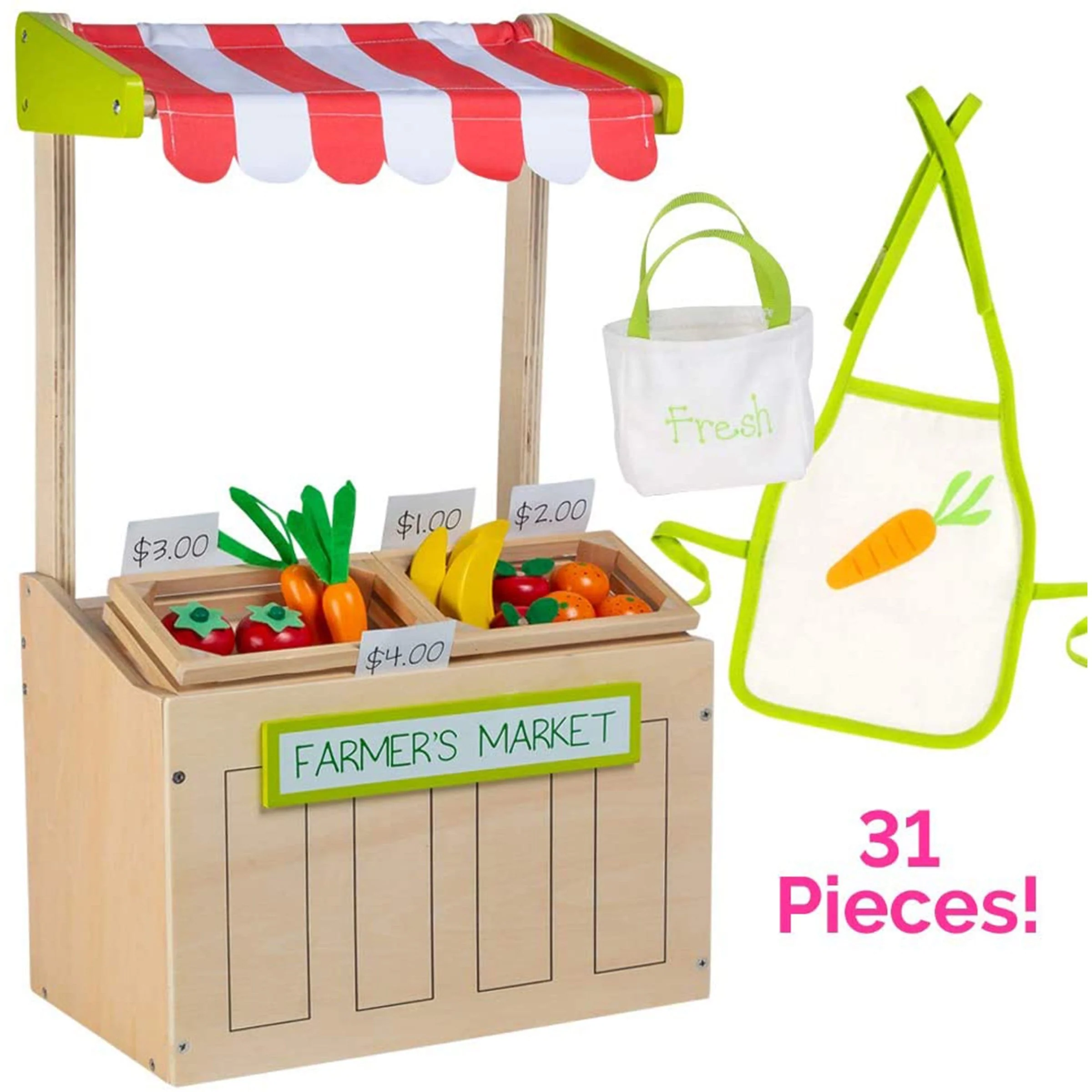 Amazing World 18 inch Doll Accessories Farmer’s Market Wooden Play Set – 31 Piece Accessory Set for 18 Dolls