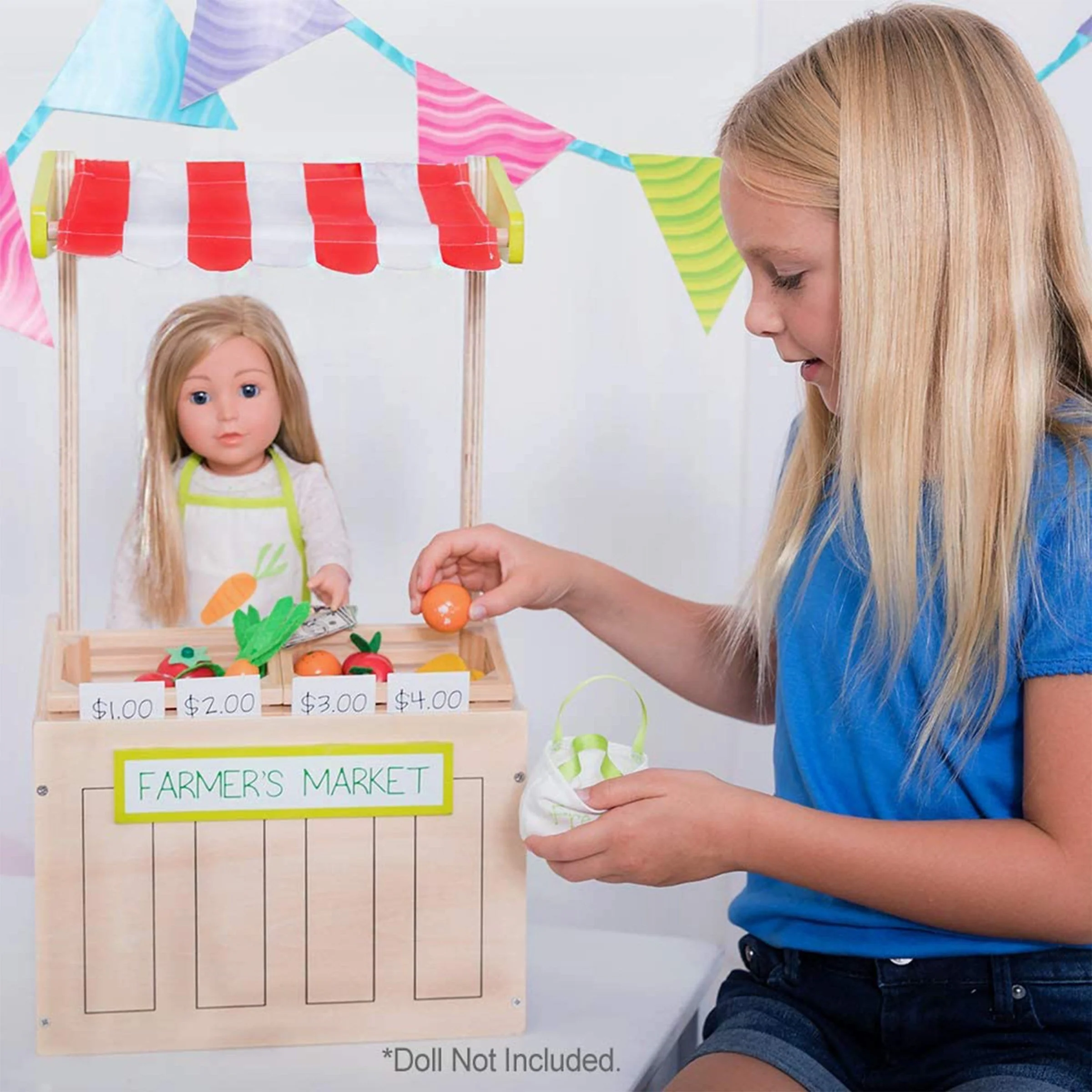 Amazing World 18 inch Doll Accessories Farmer’s Market Wooden Play Set – 31 Piece Accessory Set for 18 Dolls - Image 2