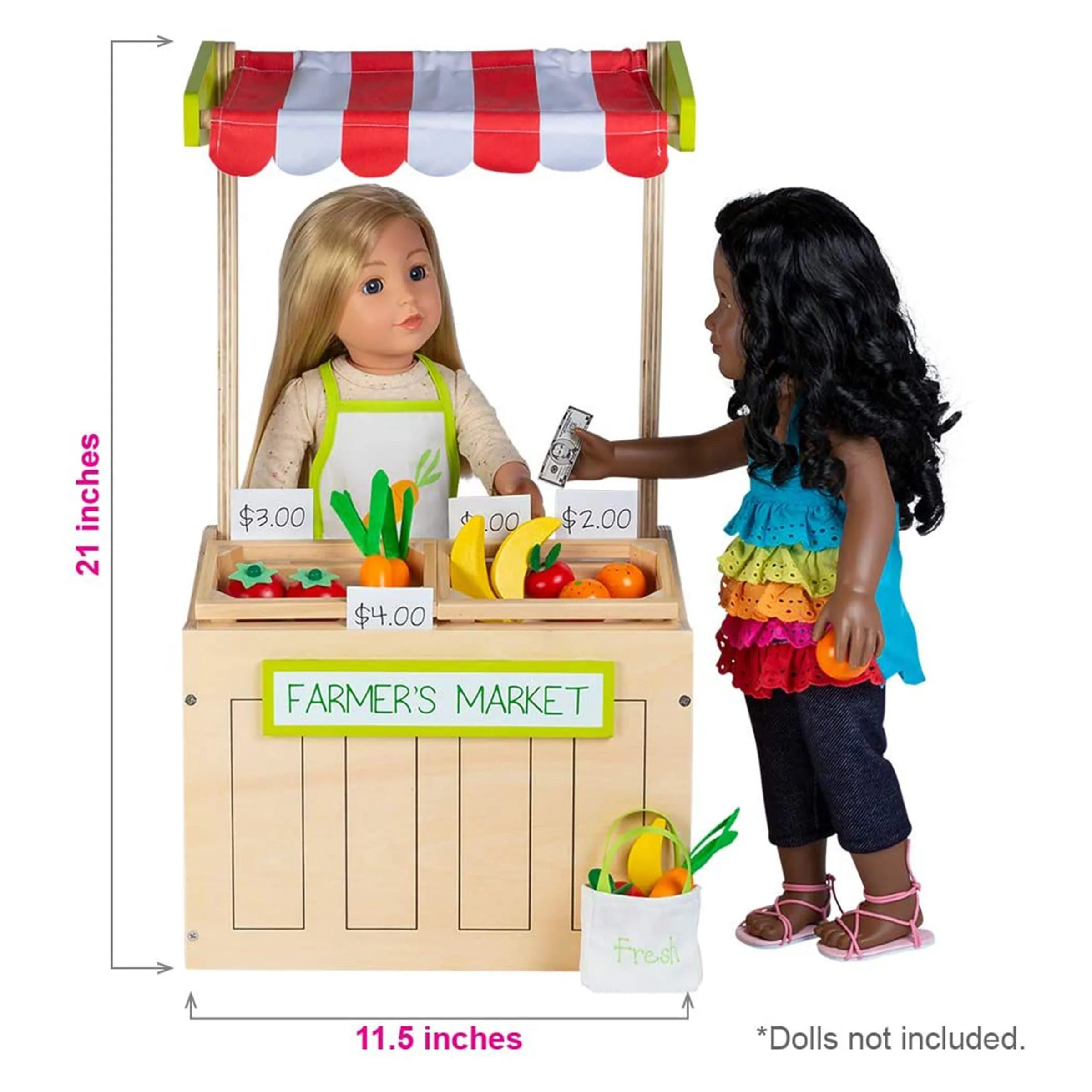 Amazing World 18 inch Doll Accessories Farmer’s Market Wooden Play Set – 31 Piece Accessory Set for 18 Dolls - Image 3