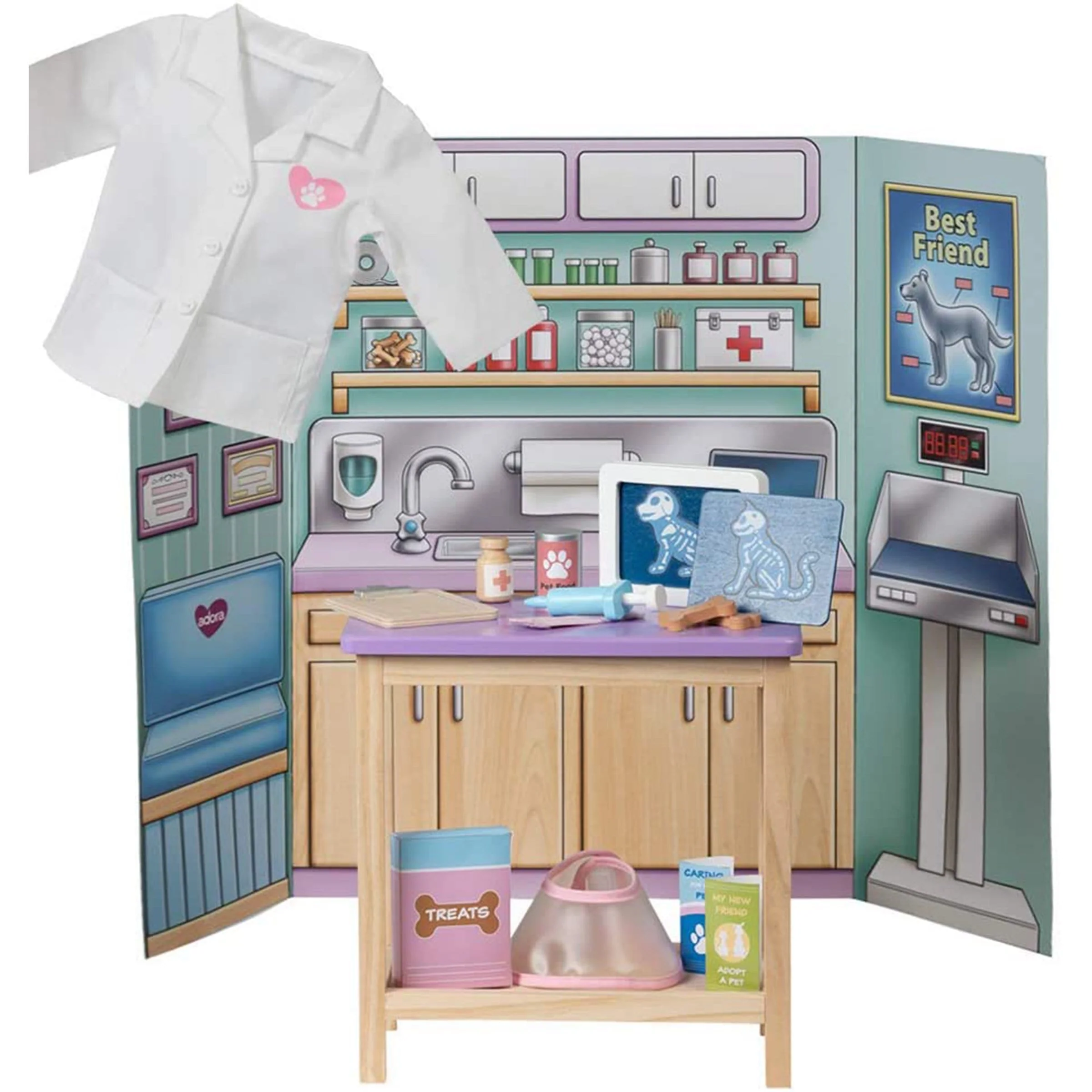 Amazing World 18 inch Doll Accessories Veterinary Clinic Wooden Play Set – 17 Pieces (Amazon Exclusive)