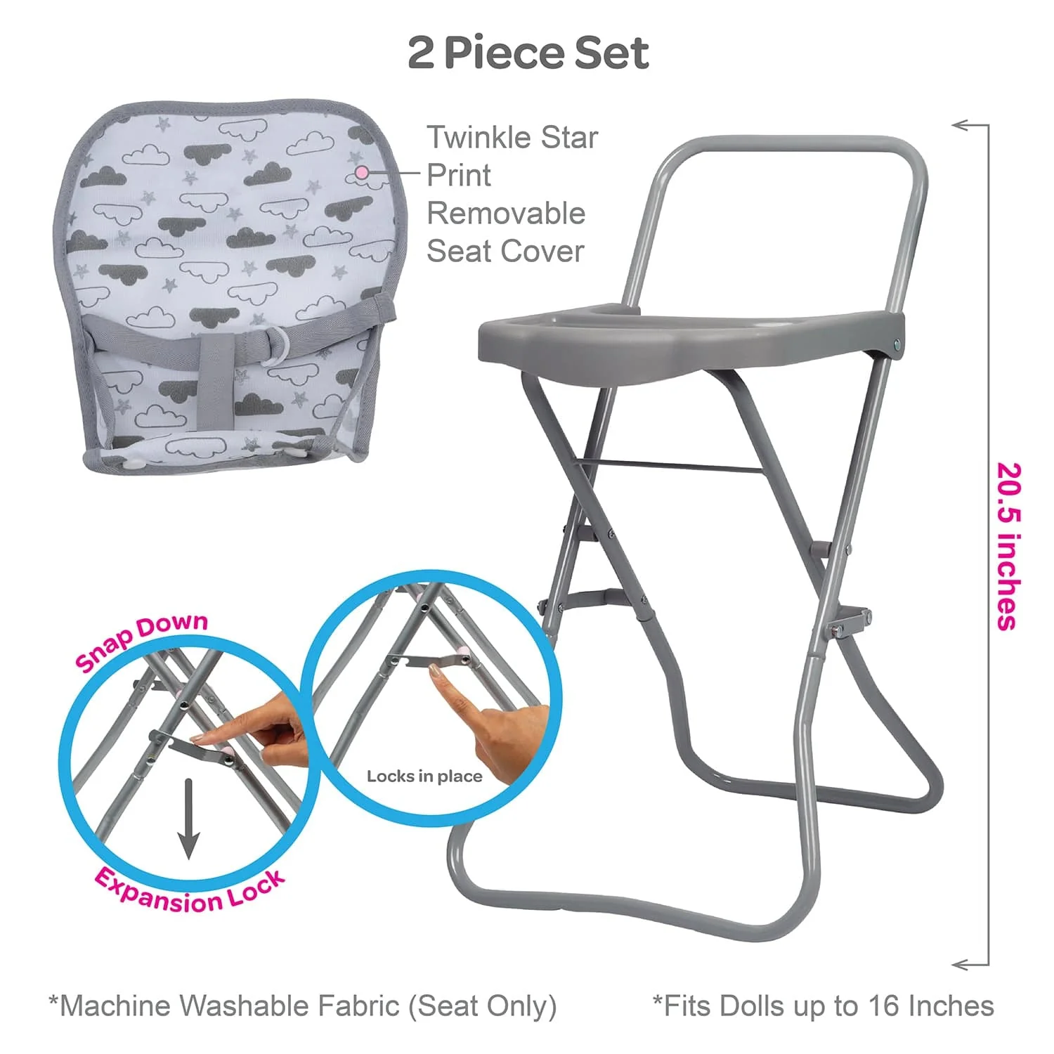 Adora Baby Doll High Chair - Twinkle Stars - Image 4