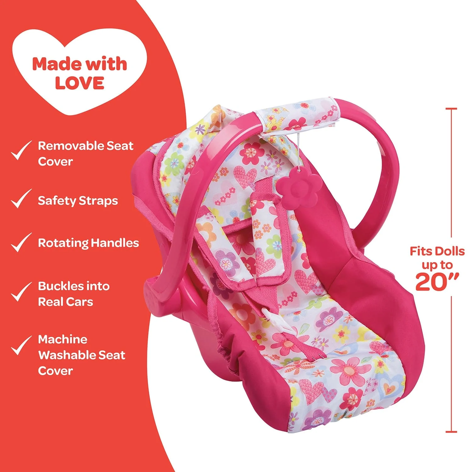 Adora Baby Doll Car Seat - Pink Flower Power - Image 5
