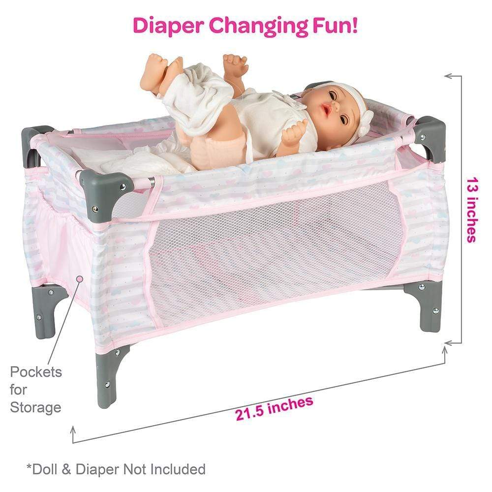 Adora Deluxe Baby Doll Pack-N-Play & Changing Table Set - Pastel Pink Hearts - Image 6
