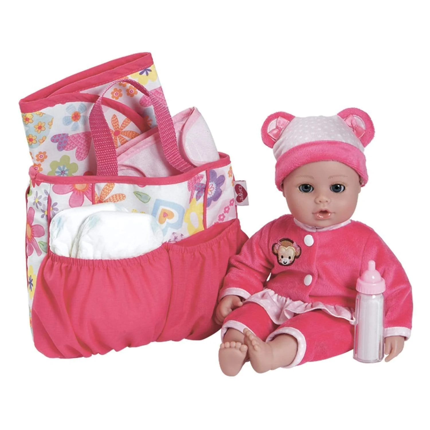 Adora Baby Doll Diaper Bag & Doll Accessories Set - Pink Flower Power - Image 5