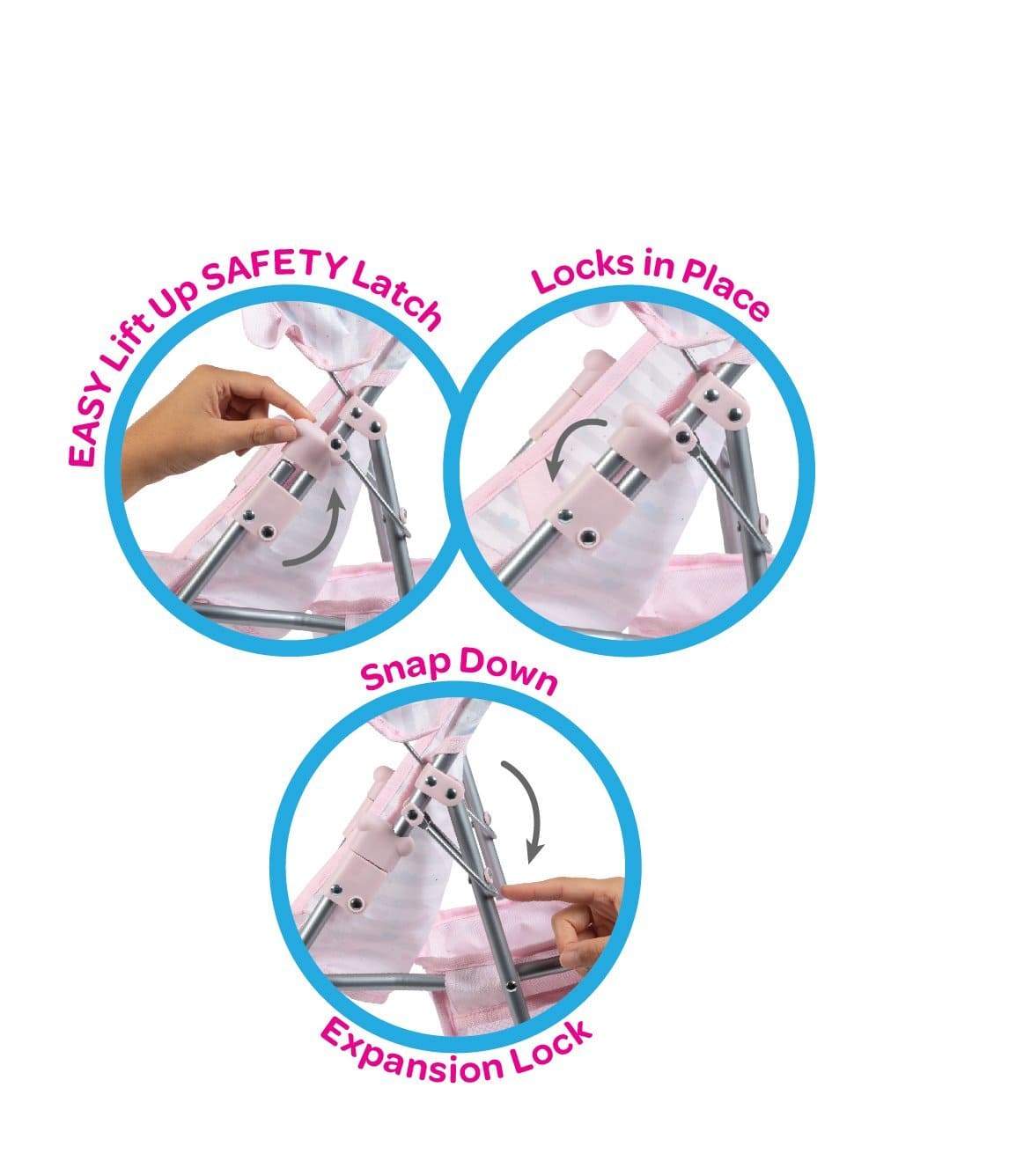 Adora Pastel Pink Heart Baby Doll Stroller with Umbrella Shade & Ruffle Trim - Image 5