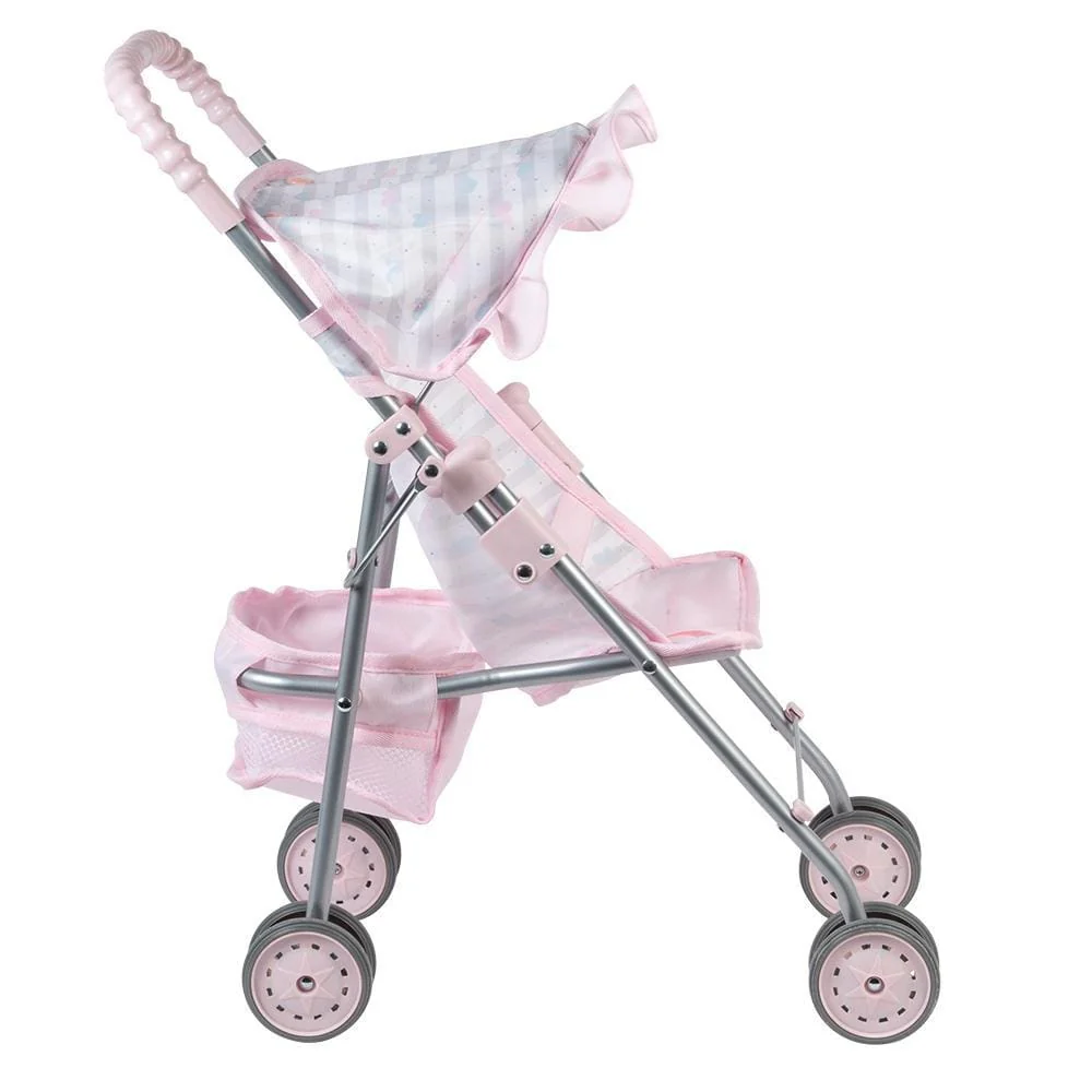 Adora Pastel Pink Heart Baby Doll Stroller with Umbrella Shade & Ruffle Trim - Image 7