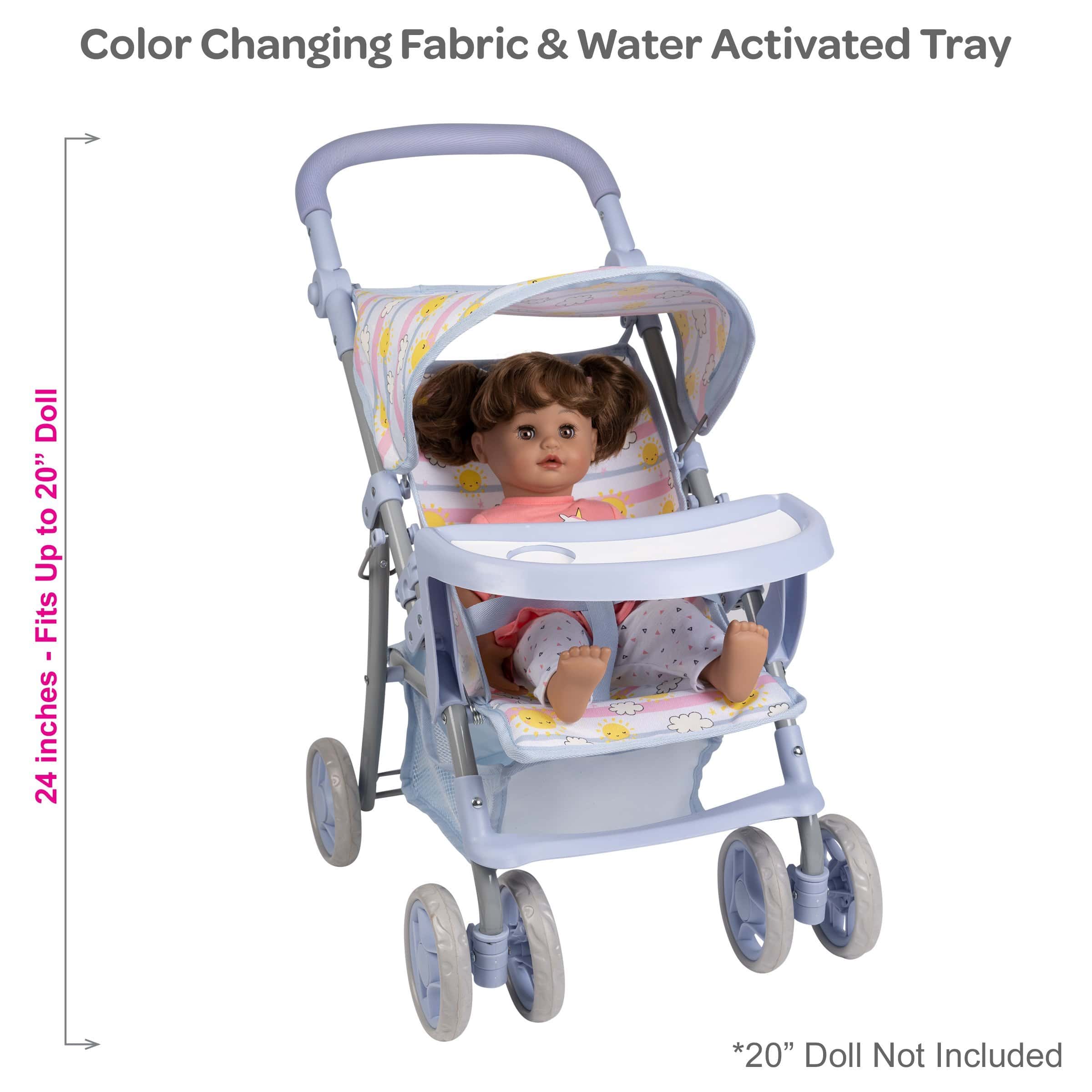 Adora Snack N Go Baby Doll Stroller with Color-Changing Shade & Tray - Sunny Days Blue - Image 3
