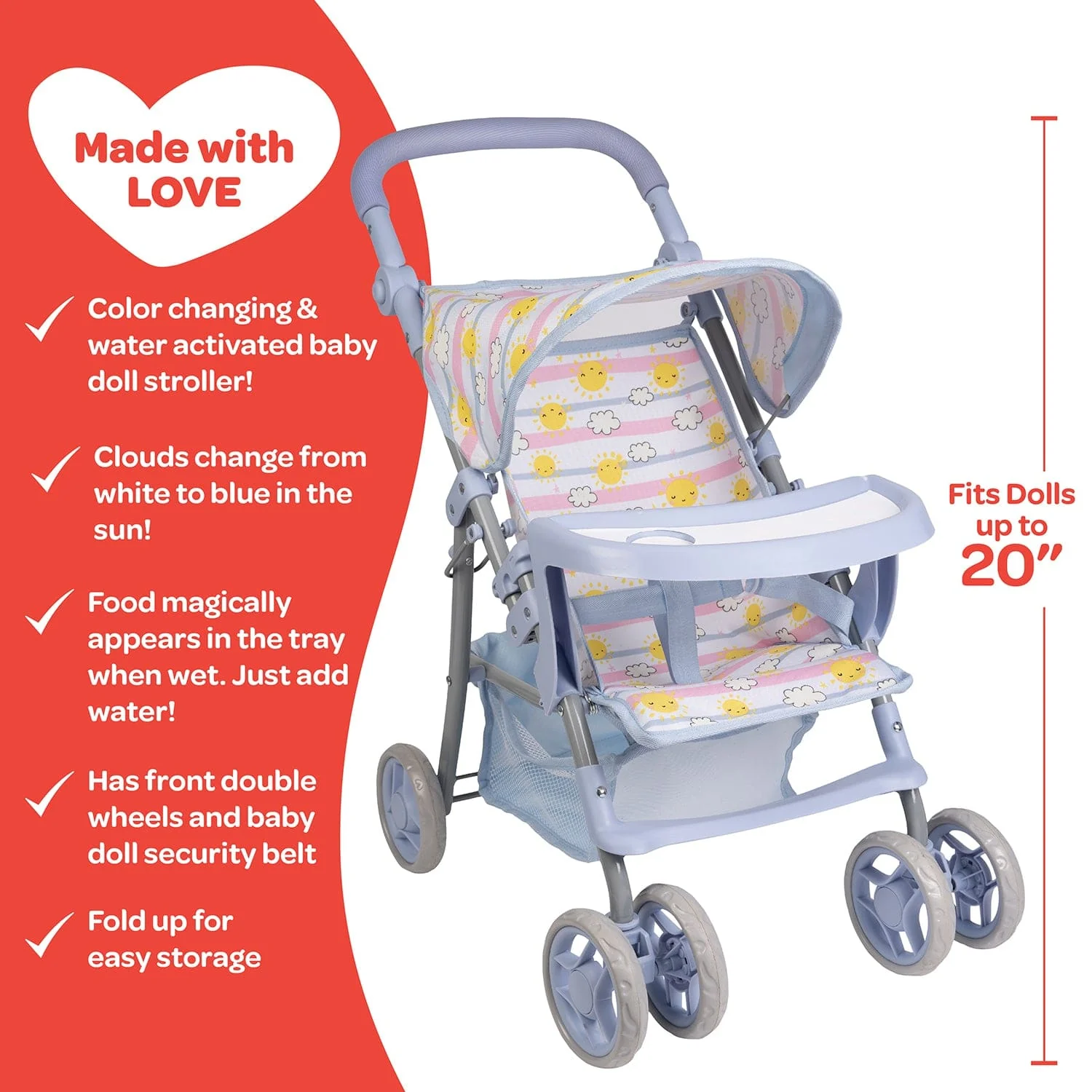 Adora Snack N Go Baby Doll Stroller with Color-Changing Shade & Tray - Sunny Days Blue - Image 5
