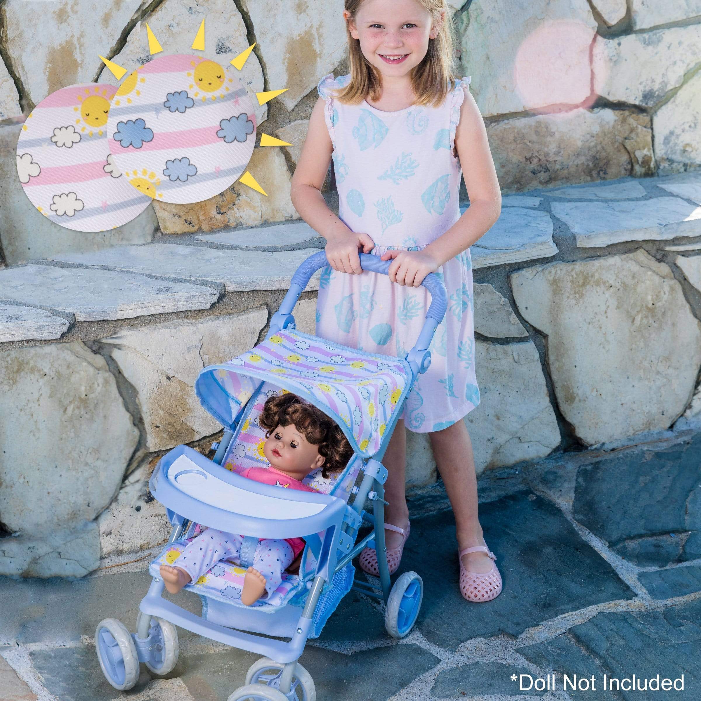 Adora Snack N Go Baby Doll Stroller with Color-Changing Shade & Tray - Sunny Days Blue - Image 6