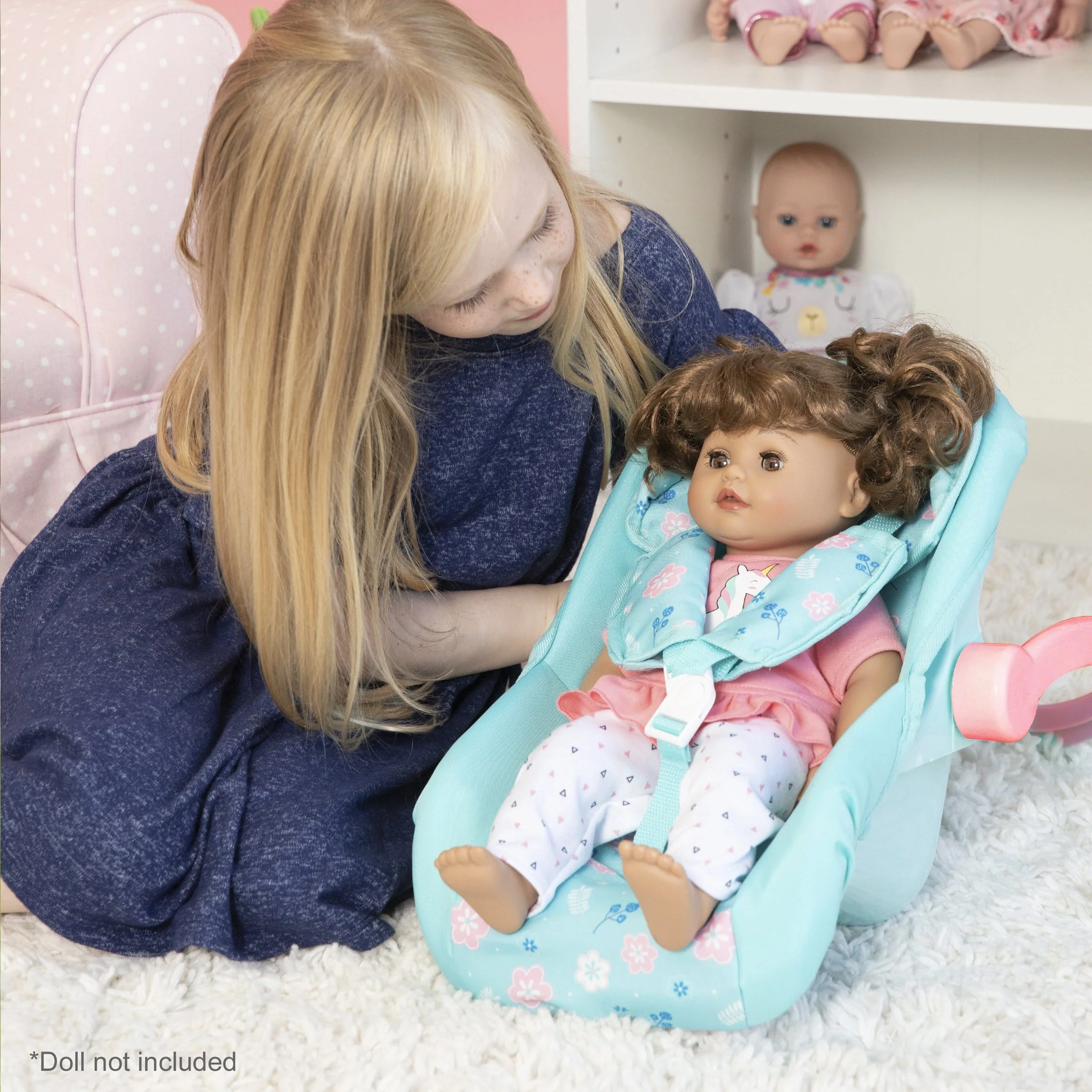Adora Baby Doll Car Seat - Blue Flower Power (Pink handle) - Image 4