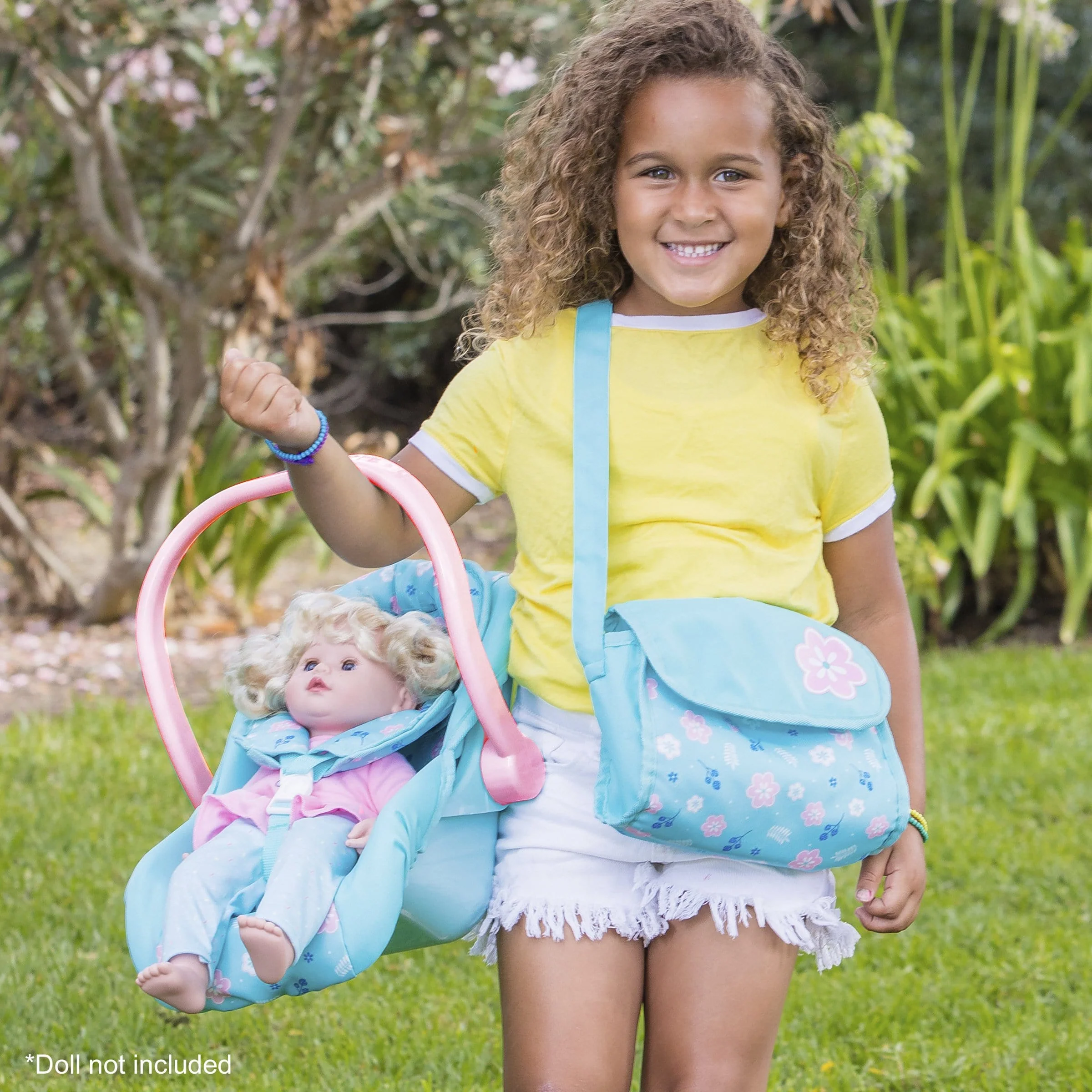 Adora Baby Doll Car Seat - Blue Flower Power (Pink handle) - Image 5