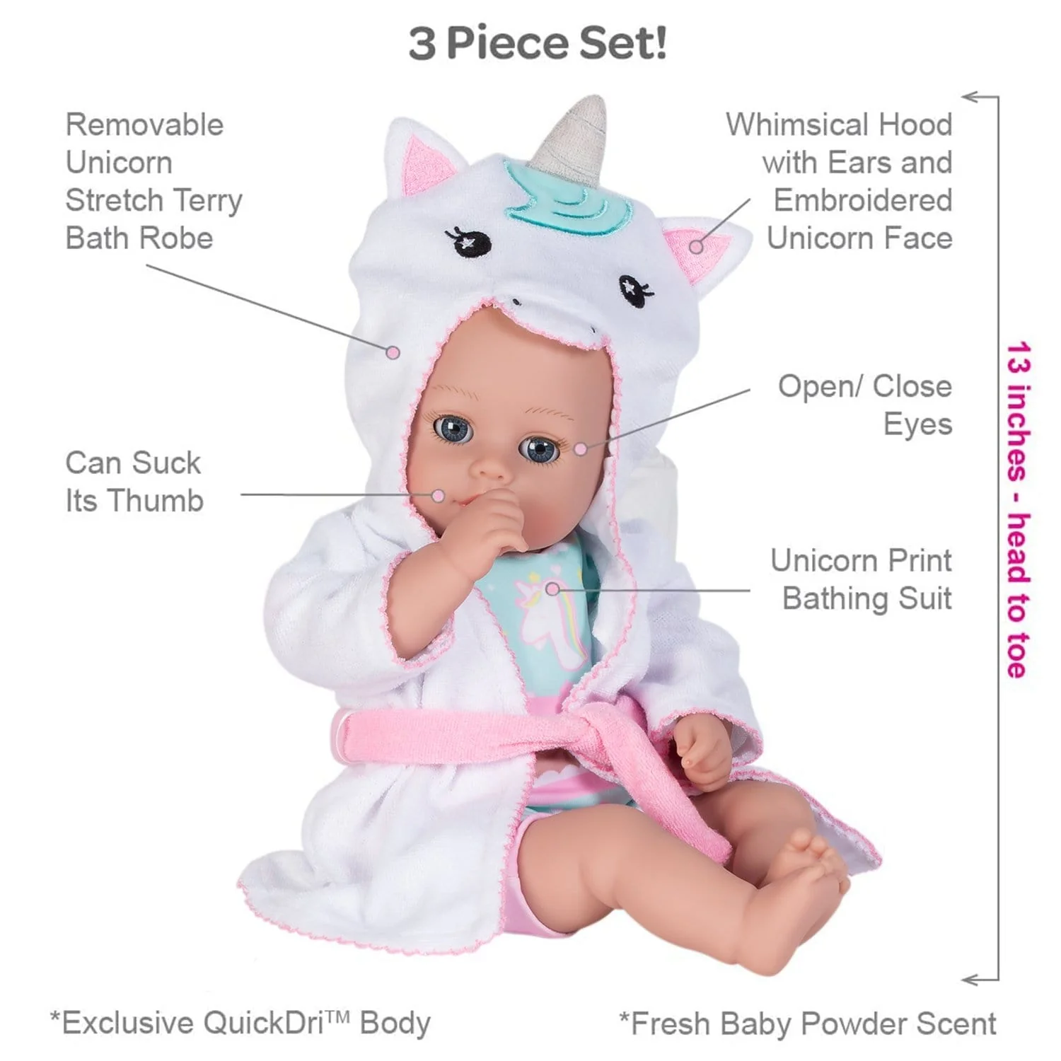 Adora BathTime Unicorn Baby Doll, Doll Clothes & Accessories Set - Image 4