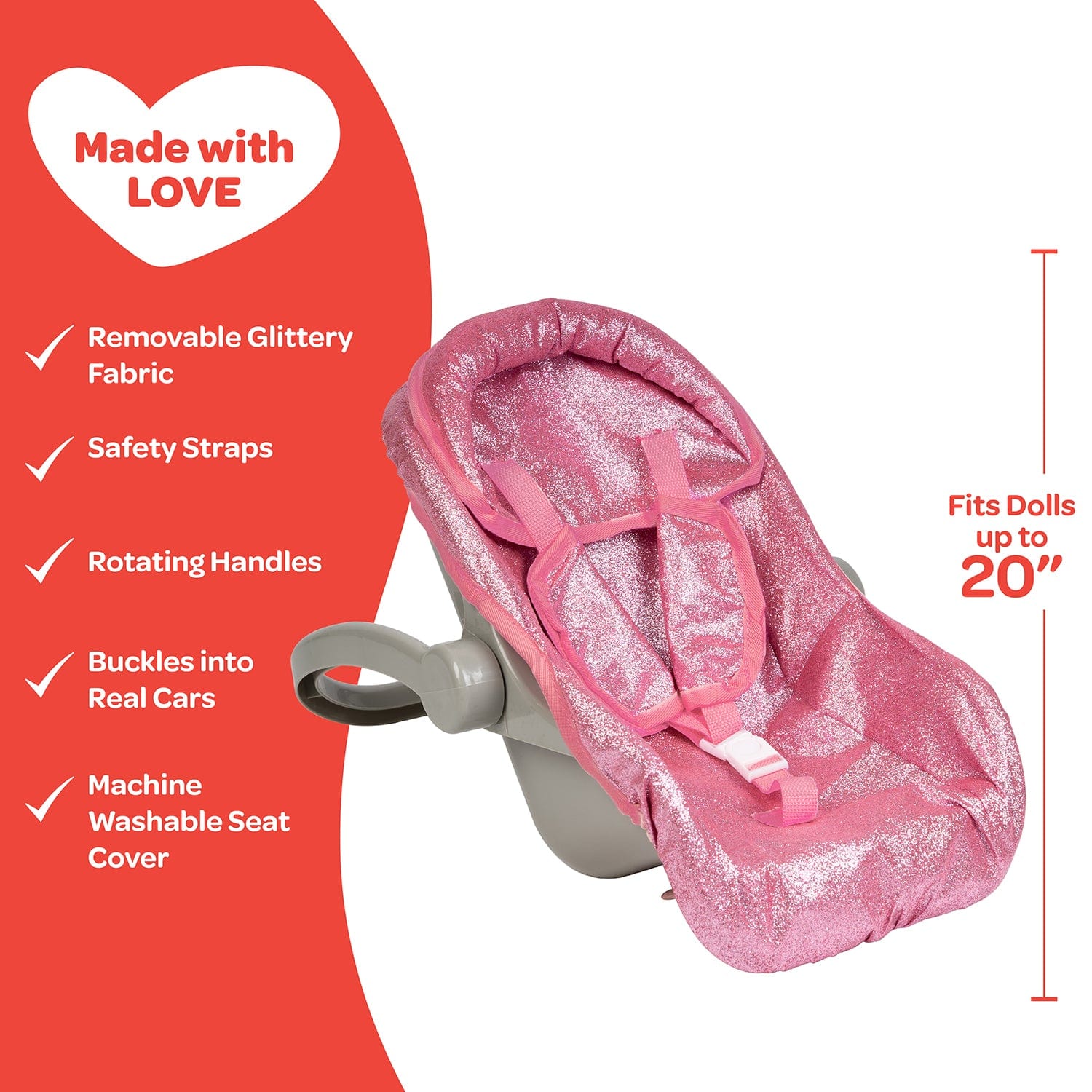 Adora Baby Doll Car Seat Carrier - Pink Glam Glitter - Image 4