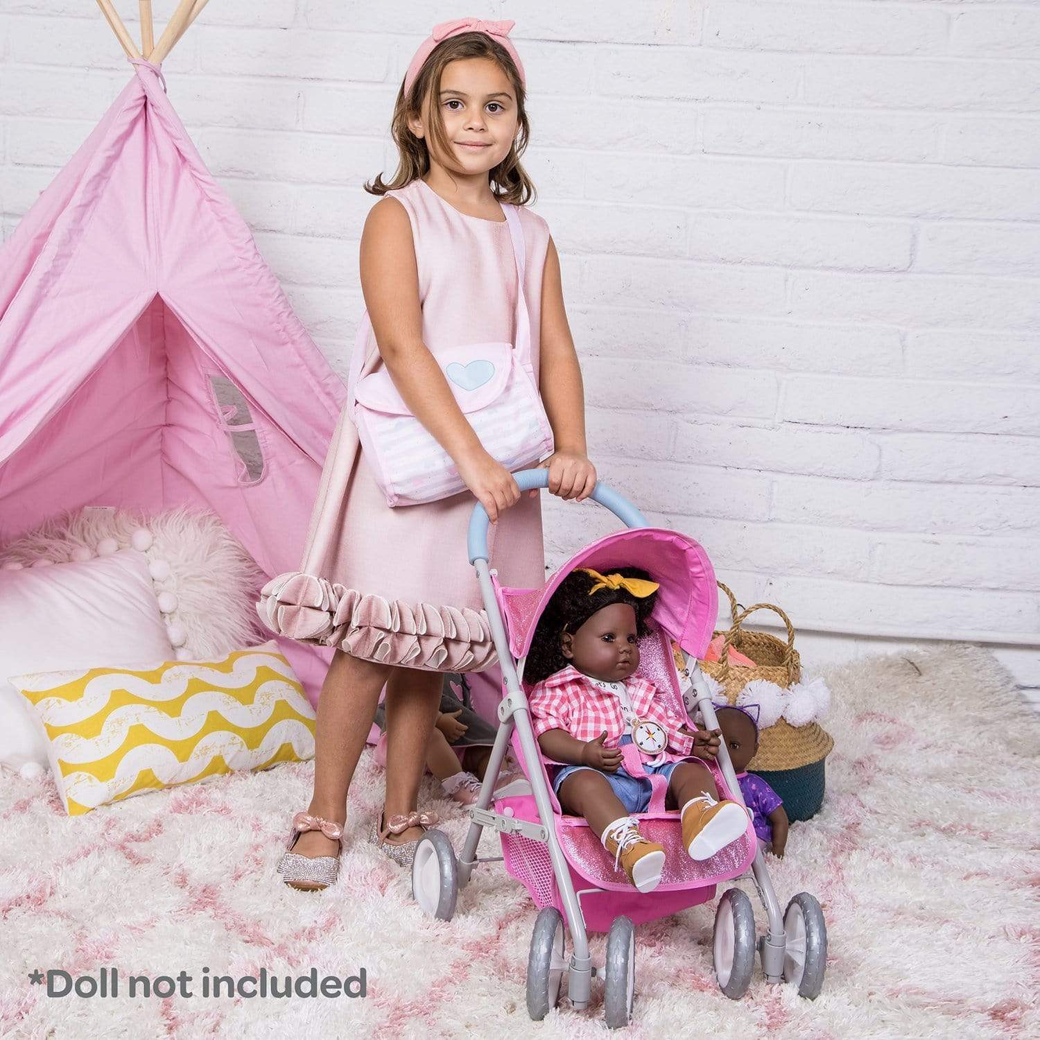 Adora Glittery Baby Doll Stroller with Light-Up Wheels & Medium Shade - Glam Pink - Image 4