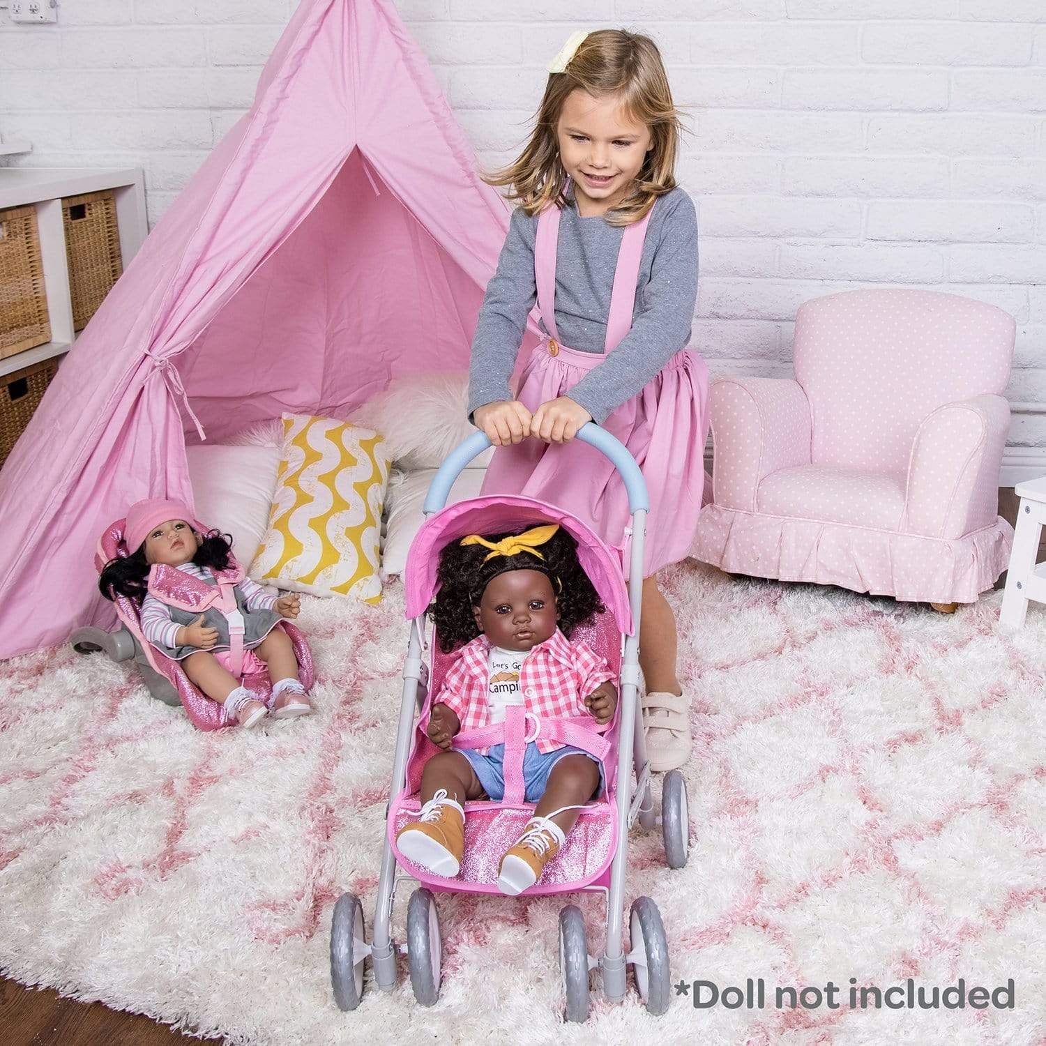Adora Glittery Baby Doll Stroller with Light-Up Wheels & Medium Shade - Glam Pink - Image 9