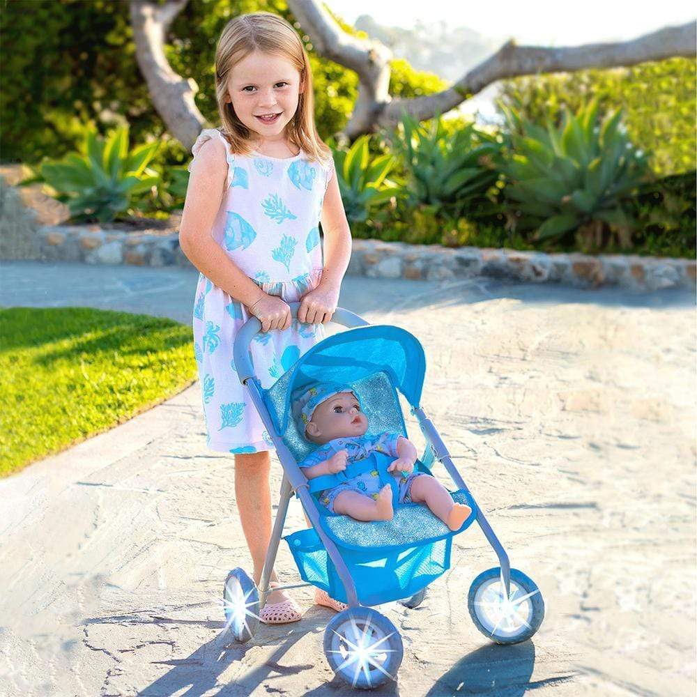 Adora Glittery Baby Doll Stroller with Light-Up Wheels & Medium Shade - Blue Glam - Image 5