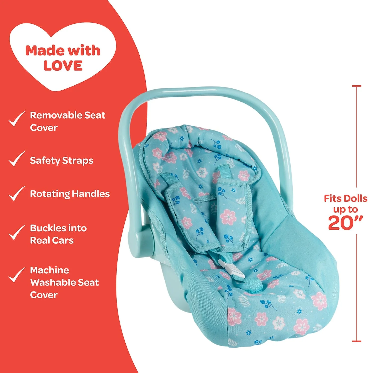 Adora Baby Doll Car Seat - Blue Flower Power - Image 4