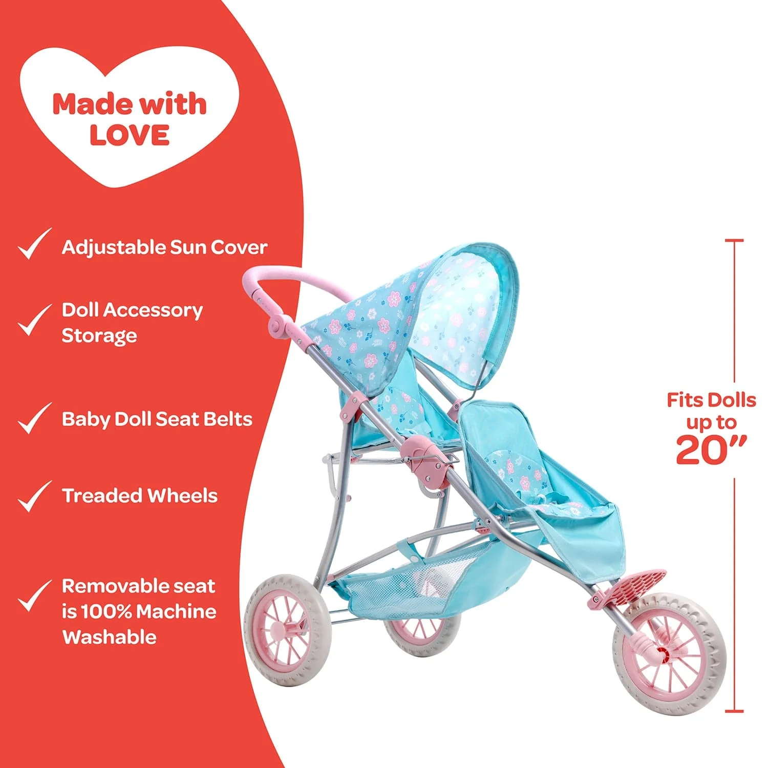 Adora Twin Jogger Baby Doll Stroller - Flower Power - Image 4