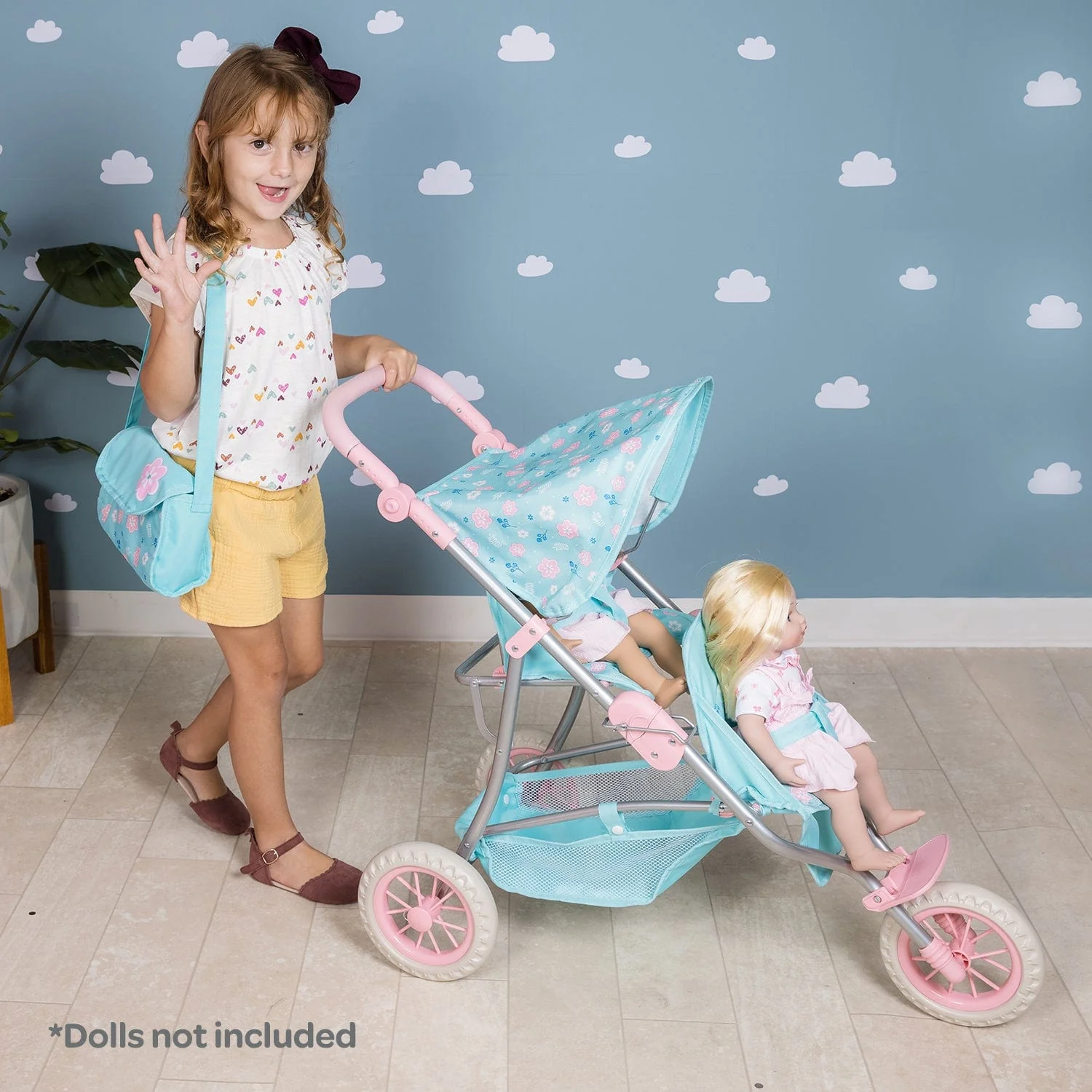 Adora Twin Jogger Baby Doll Stroller - Flower Power - Image 7