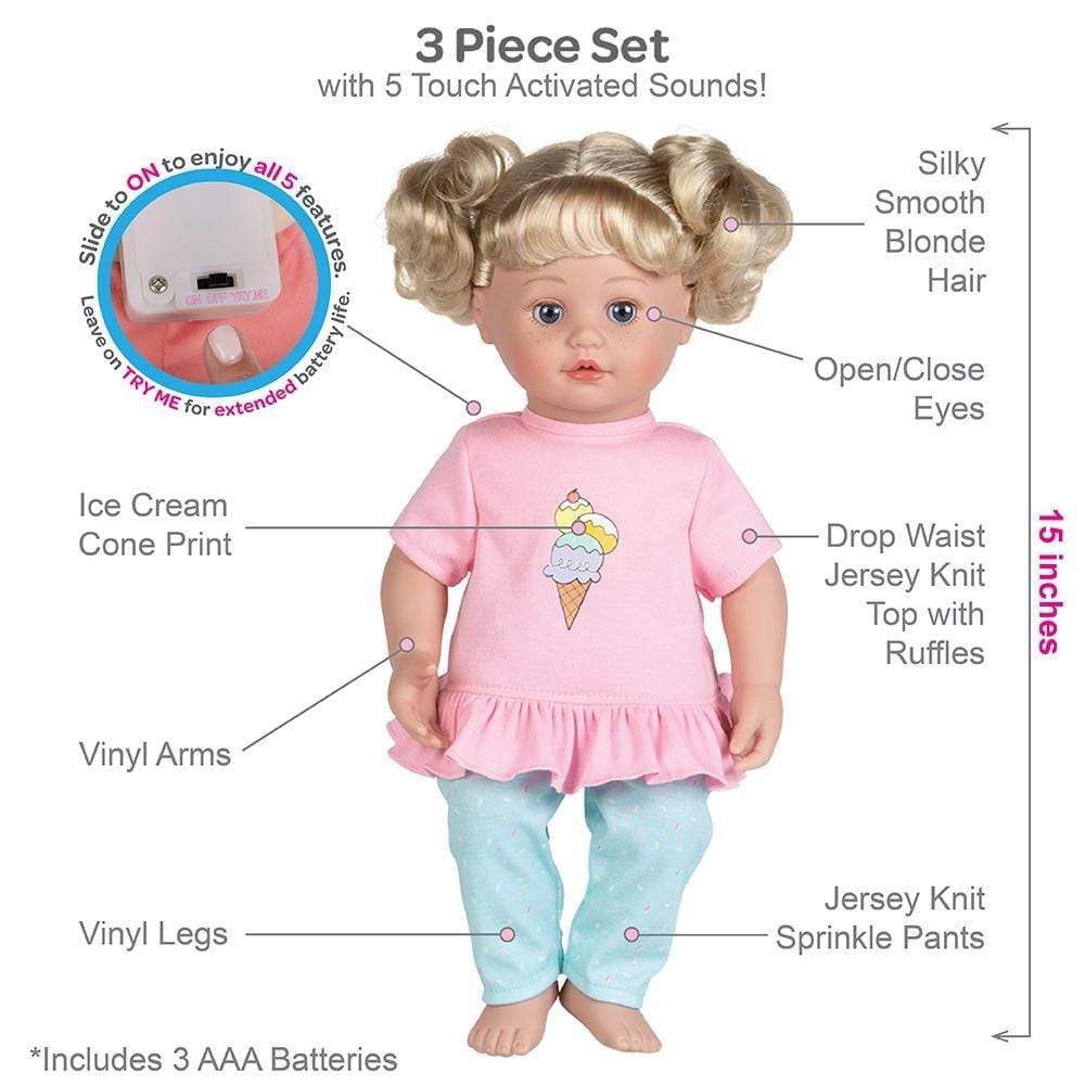 Adora Cuddle & Coo Interactive Talking Doll Baby Sweet Dreams 3-Piece Set - Image 4