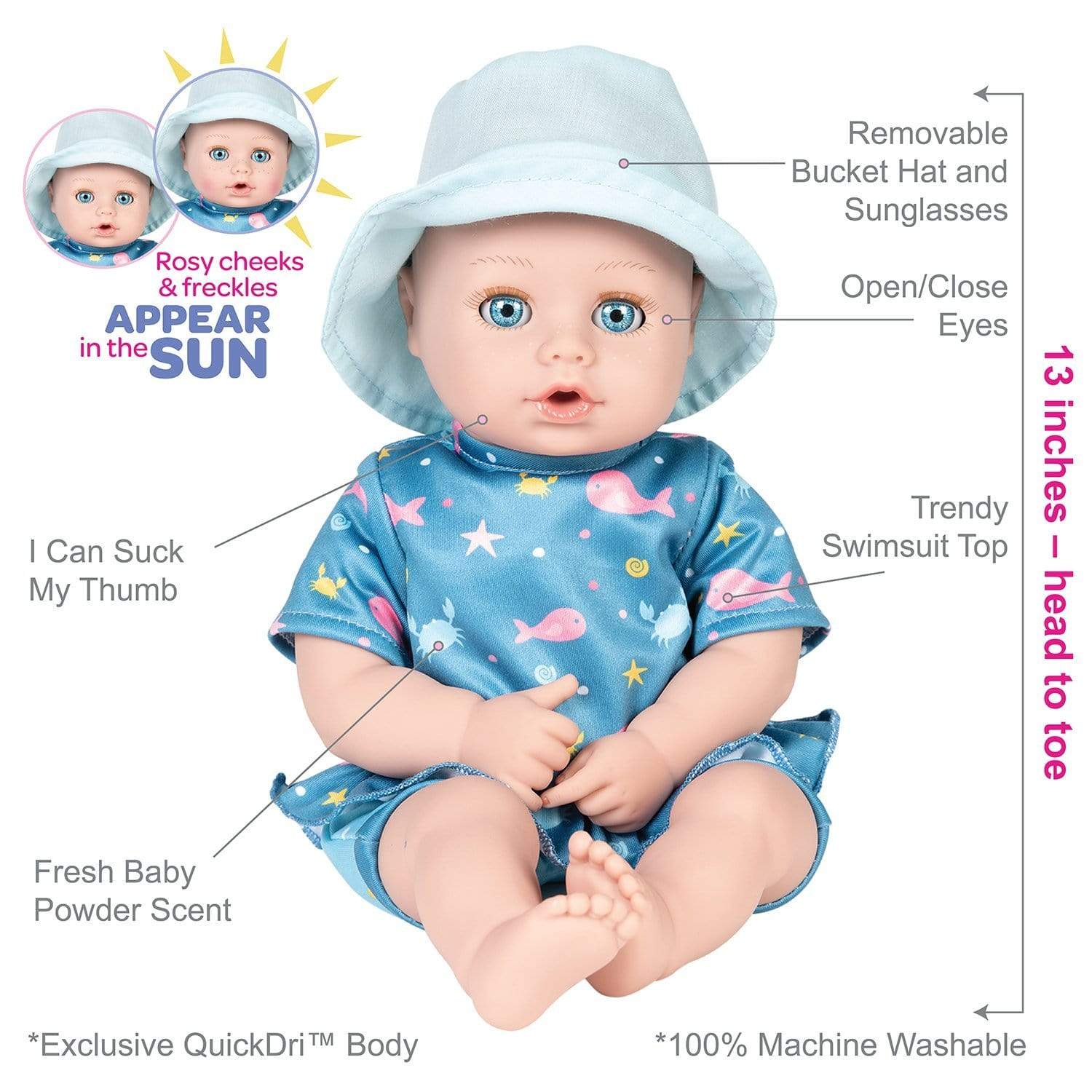 Adora Beach Baby Doll with Sun-Activated Freckles, Clothes & Accessories Set - Baby Sunny - Image 4