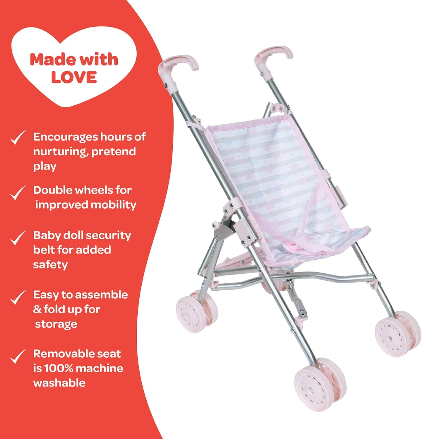 Mini Umbrella Baby Doll Stroller - Classic Pastel Pink - Image 7