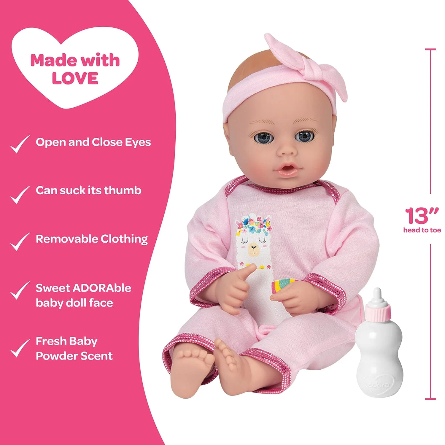 Adora PlayTime Llama Pajamas Baby Doll, Doll Clothes & Accessories Set - Image 4