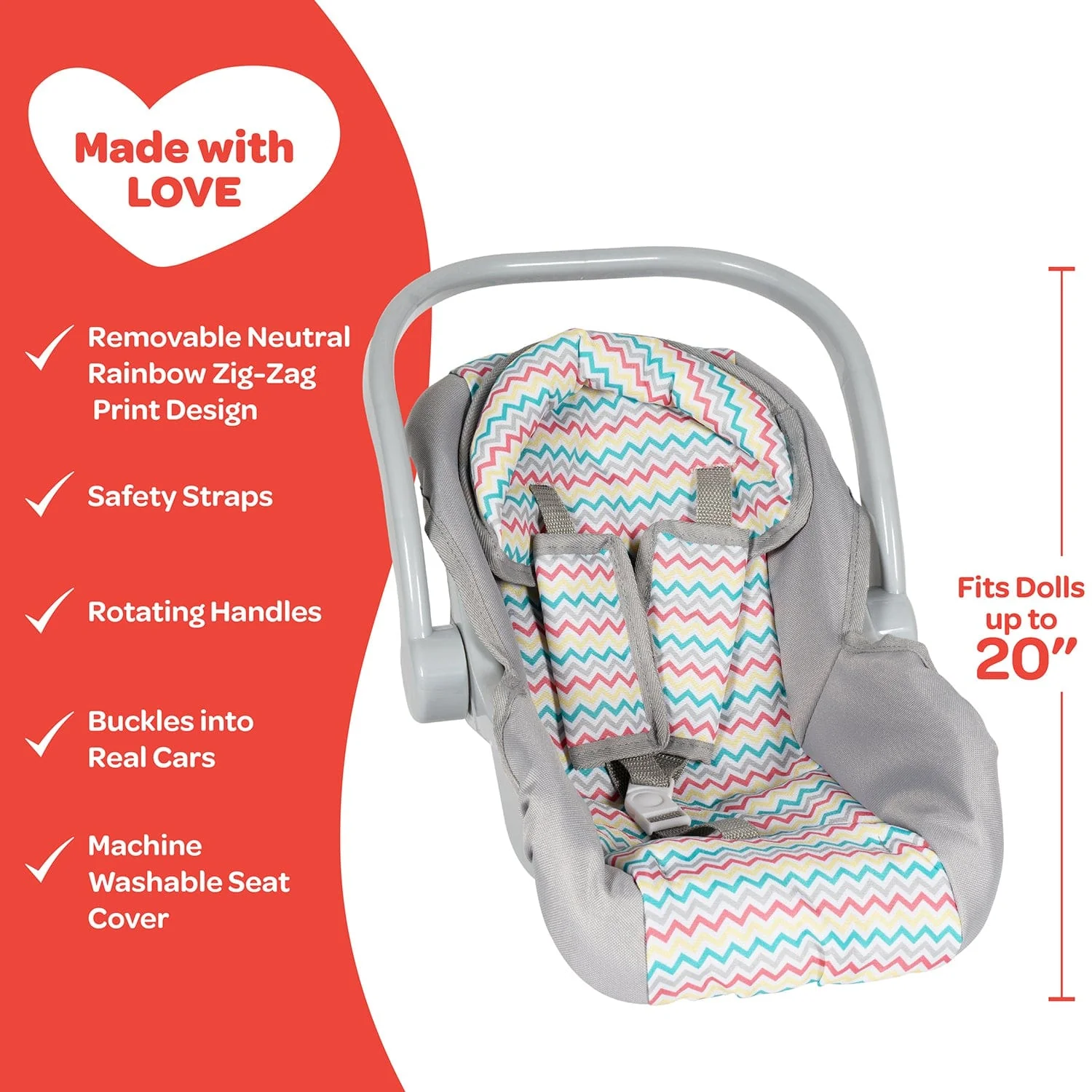 Adora Baby Doll Car Seat Carrier - Rainbow Zig Zag - Image 3