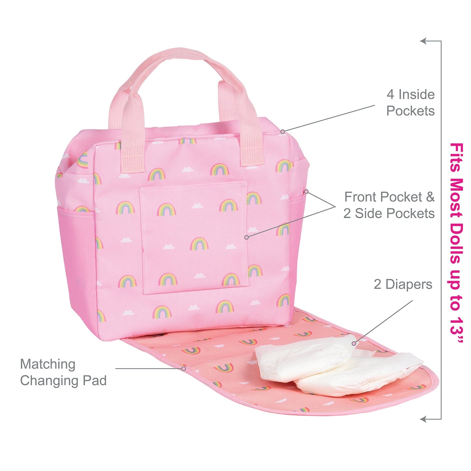 Adora Baby Doll Diaper Bag Backpack & Doll Accessories Set - Rainbow Rose - Image 6
