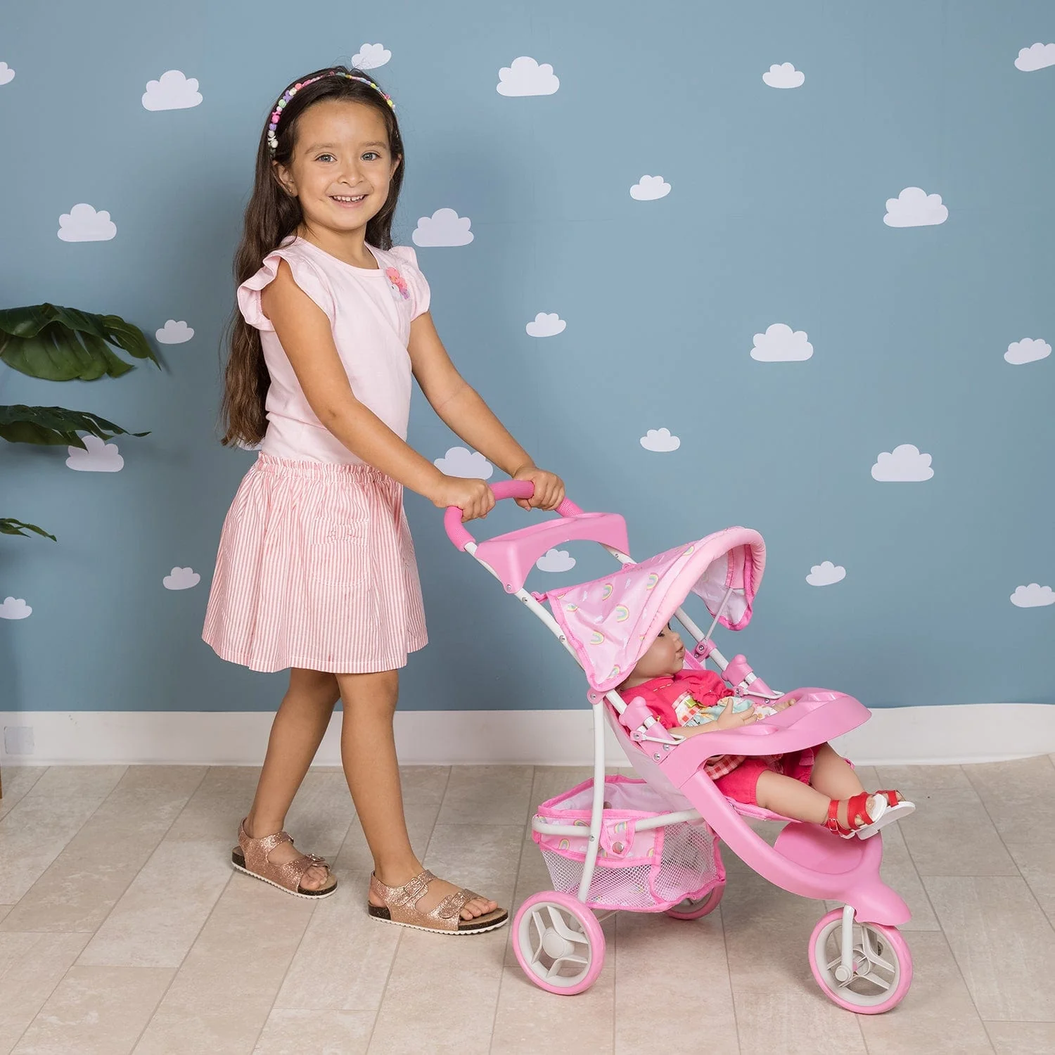 Adora Snack N Go Baby Doll Stroller with Shade – Rainbow Rose - Image 3