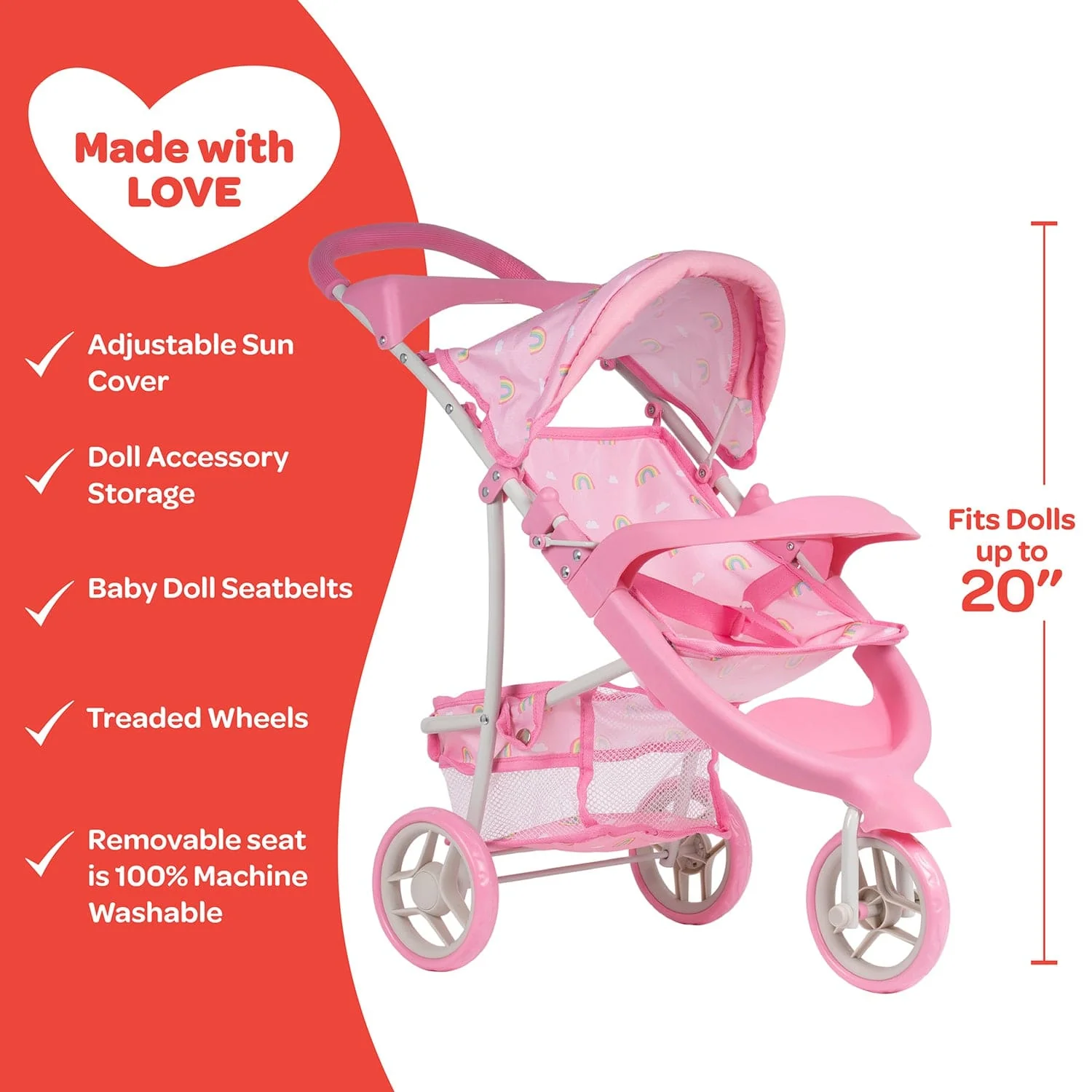 Adora Snack N Go Baby Doll Stroller with Shade – Rainbow Rose - Image 4