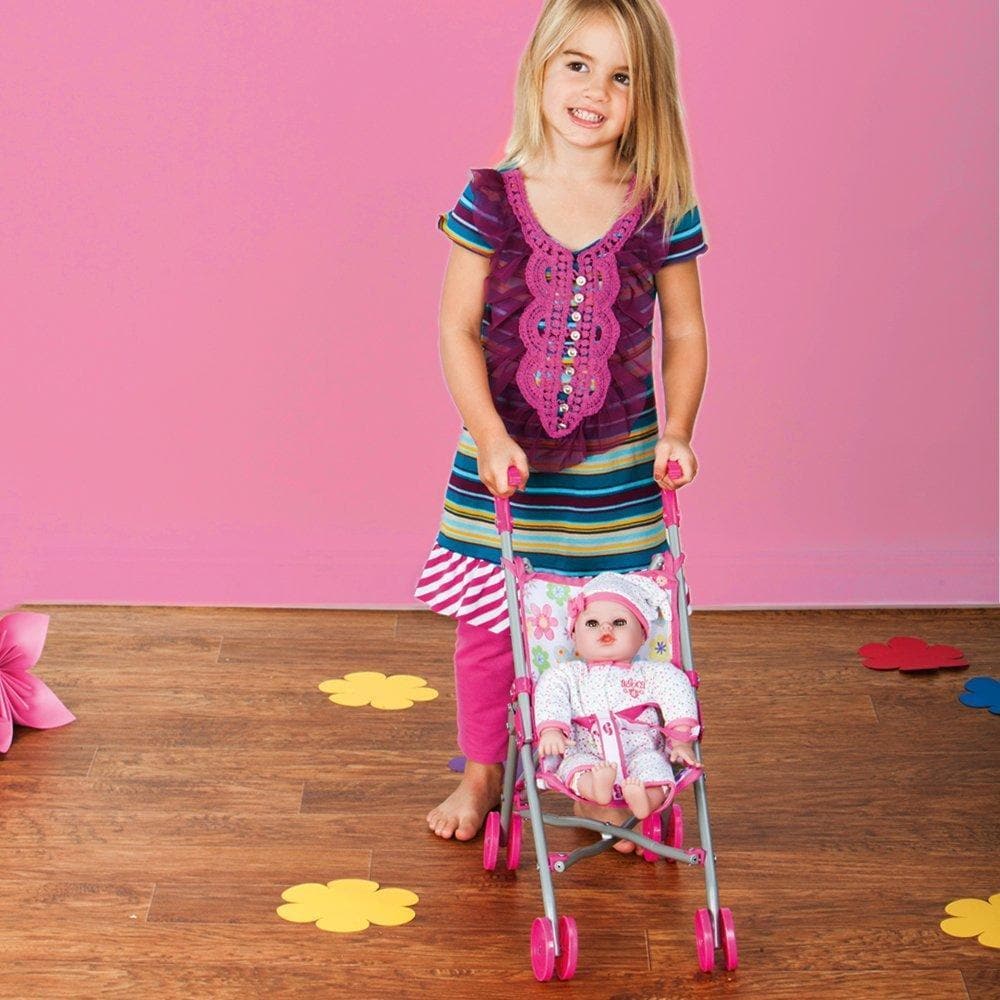 Adora Small Baby Doll Stroller with Umbrella Shade & Floral Print - Image 2
