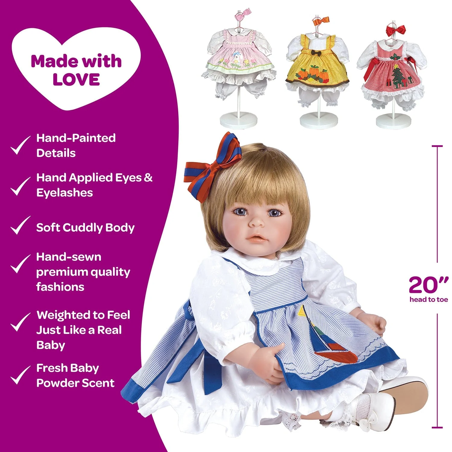 Adora Toddlertime Pin-A-Four Seasons Baby Doll Set with 4 Doll Dresses & Accessories - Image 6