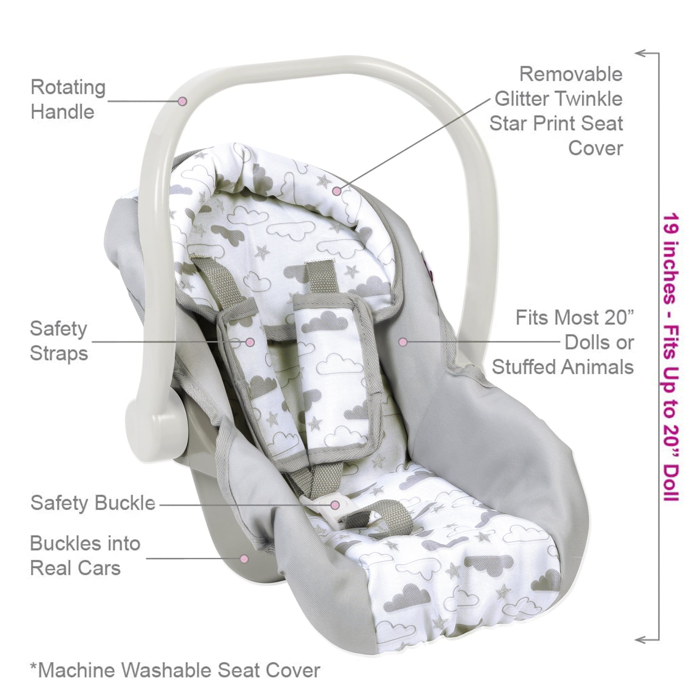 Adora Twinkle Stars Car Seat (White handle) - Image 4