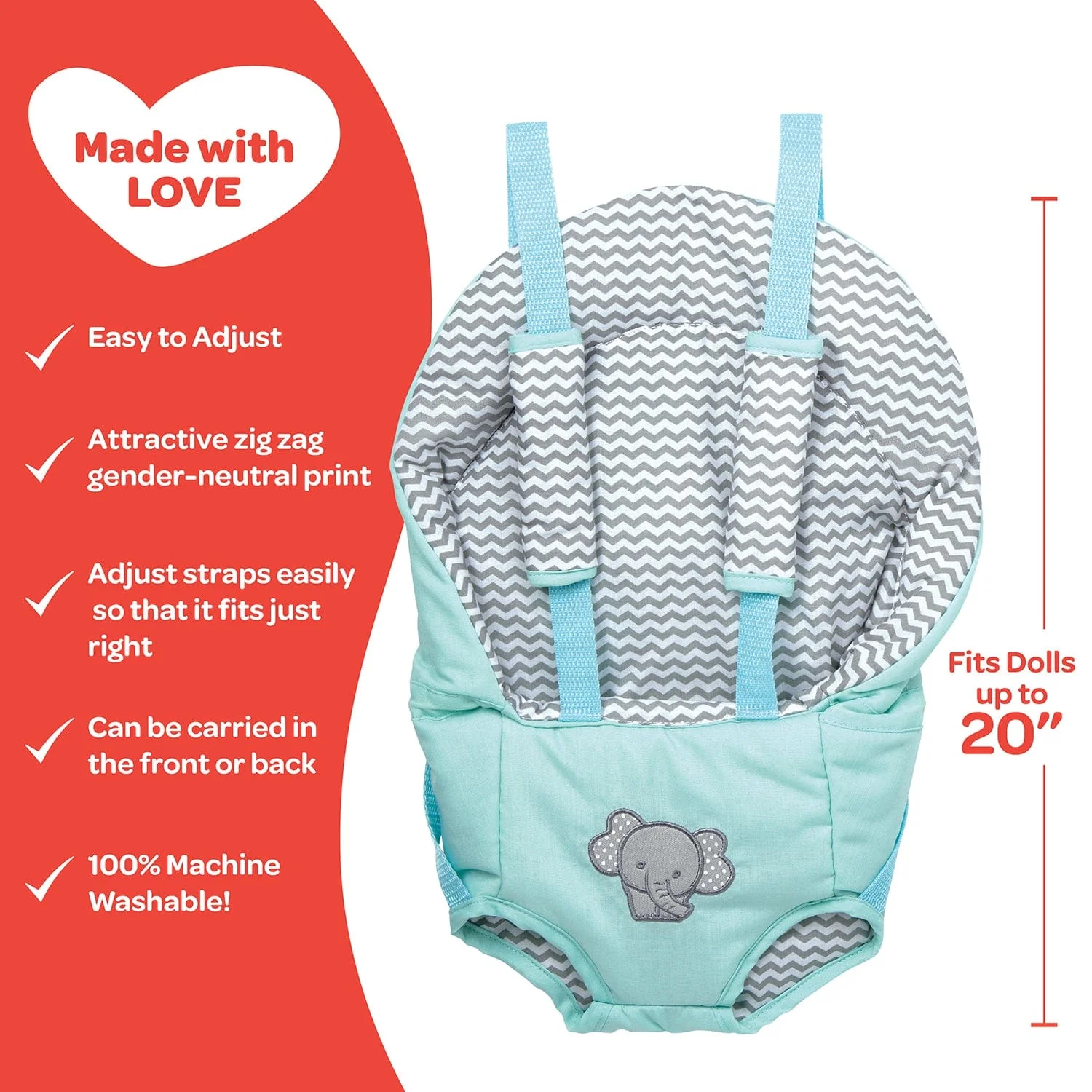Adora Baby Doll Carrier - Zig Zag Elephant - Image 3