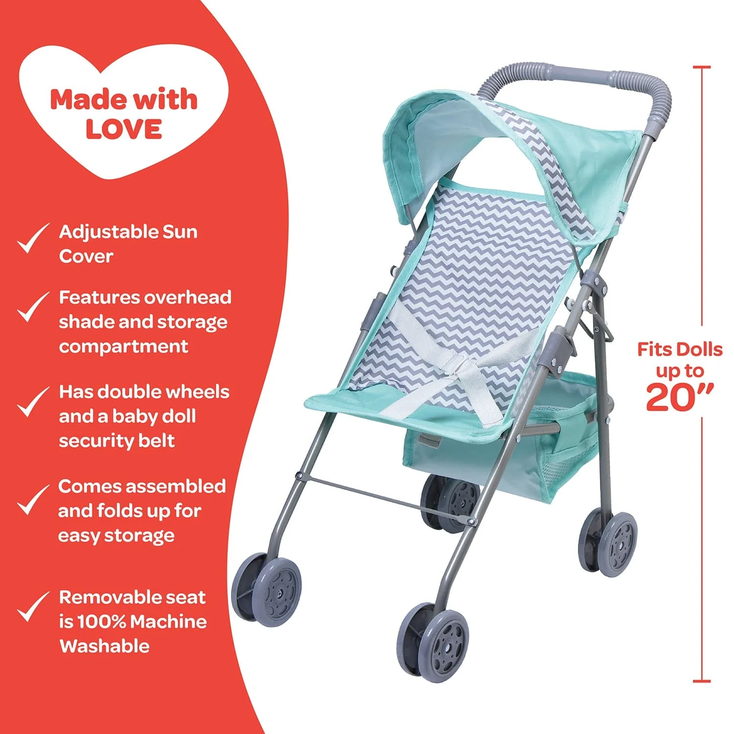 Adora Medium Baby Doll Stroller with Shade – Zig Zag - Image 4