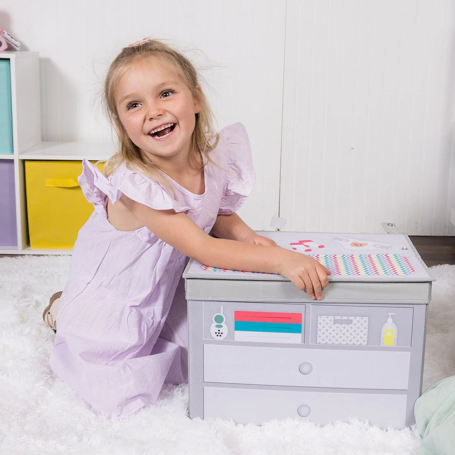 Zig Zag Rainbow Baby Doll Changing Table Storage Box - Image 3